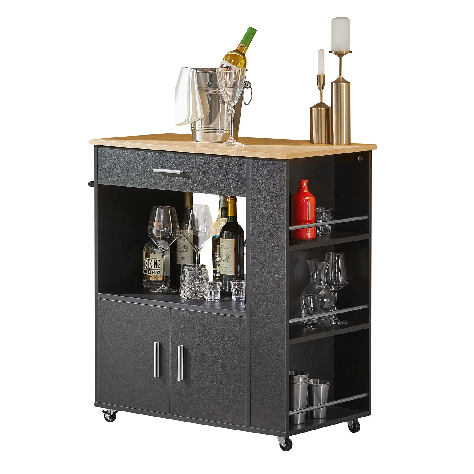SoBuy FKW113-SCH Desserte Cuisine à roulettes Meuble Cuisine Rangement Desserte Plan de Travail Cuisine Buffet Cuisine Petit Meuble de Rangement Noir 75x46x83 cm
