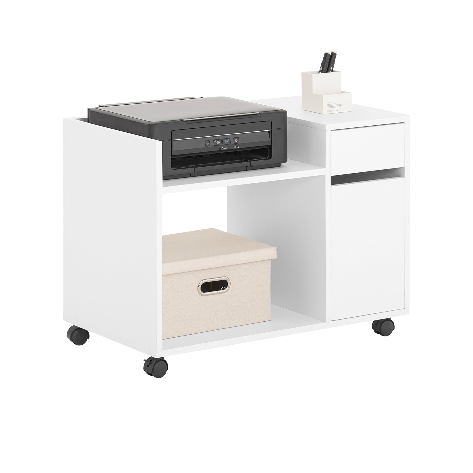SoBuy ASK02-W Caisson de Bureau à roulettes, Support Imprimante Roulant, Organisateur Bureau Bureau