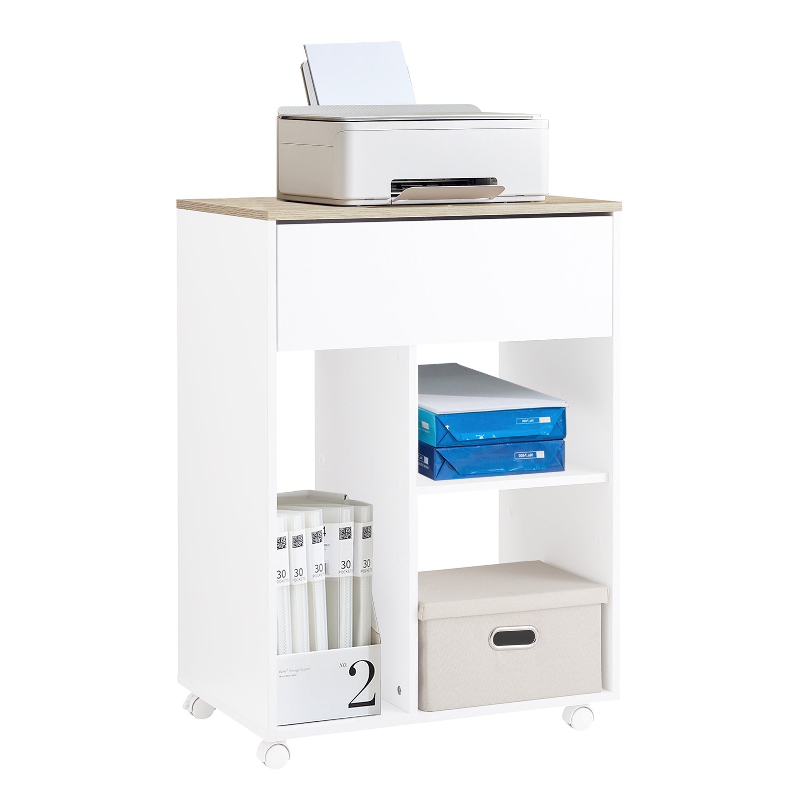 SoBuy ASK10-WN Table d'imprimante et roulettes avec composants