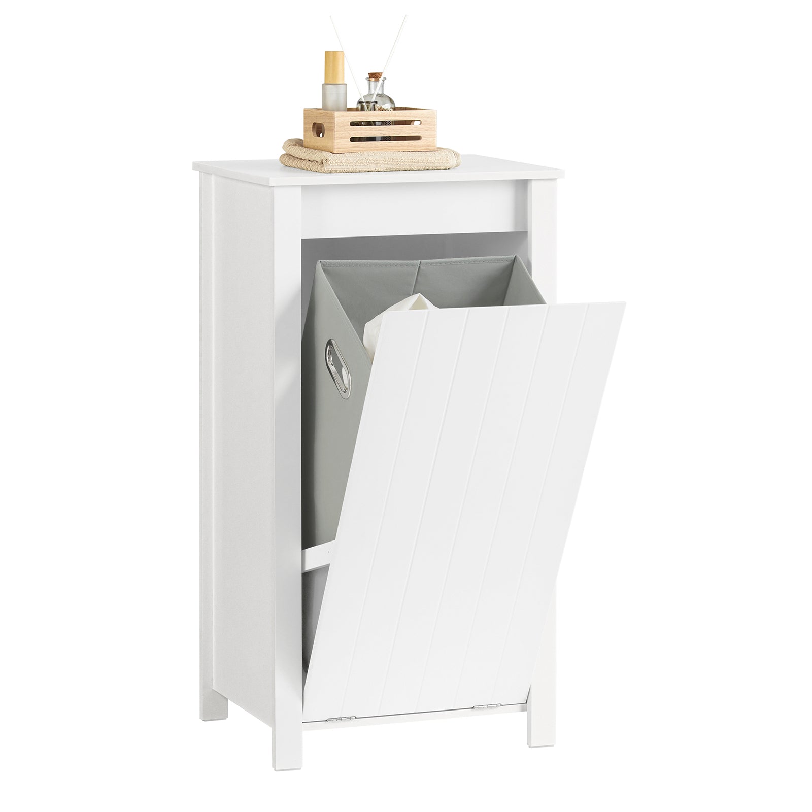 SoBuy BZR100-W Armoire à Linge, Corbeille à Linge, Meuble Bas de Salle de Bain avec 1 Panier à Linge Amovible