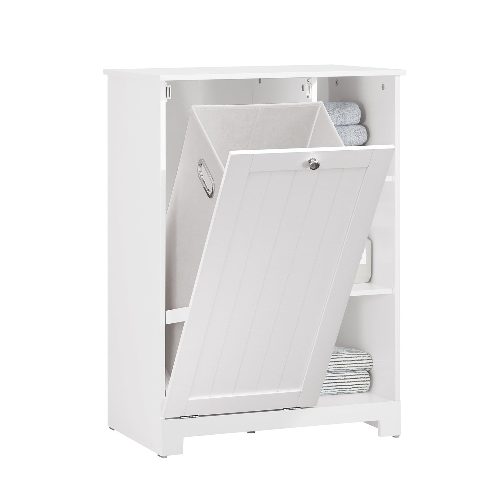 SoBuy BZR105-W Armoire à Linge avec Sac à Linge, Coffre à Linge, Corbeille à Linge, Panier à Linge Amovible, Meuble Bas de Salle de Bain