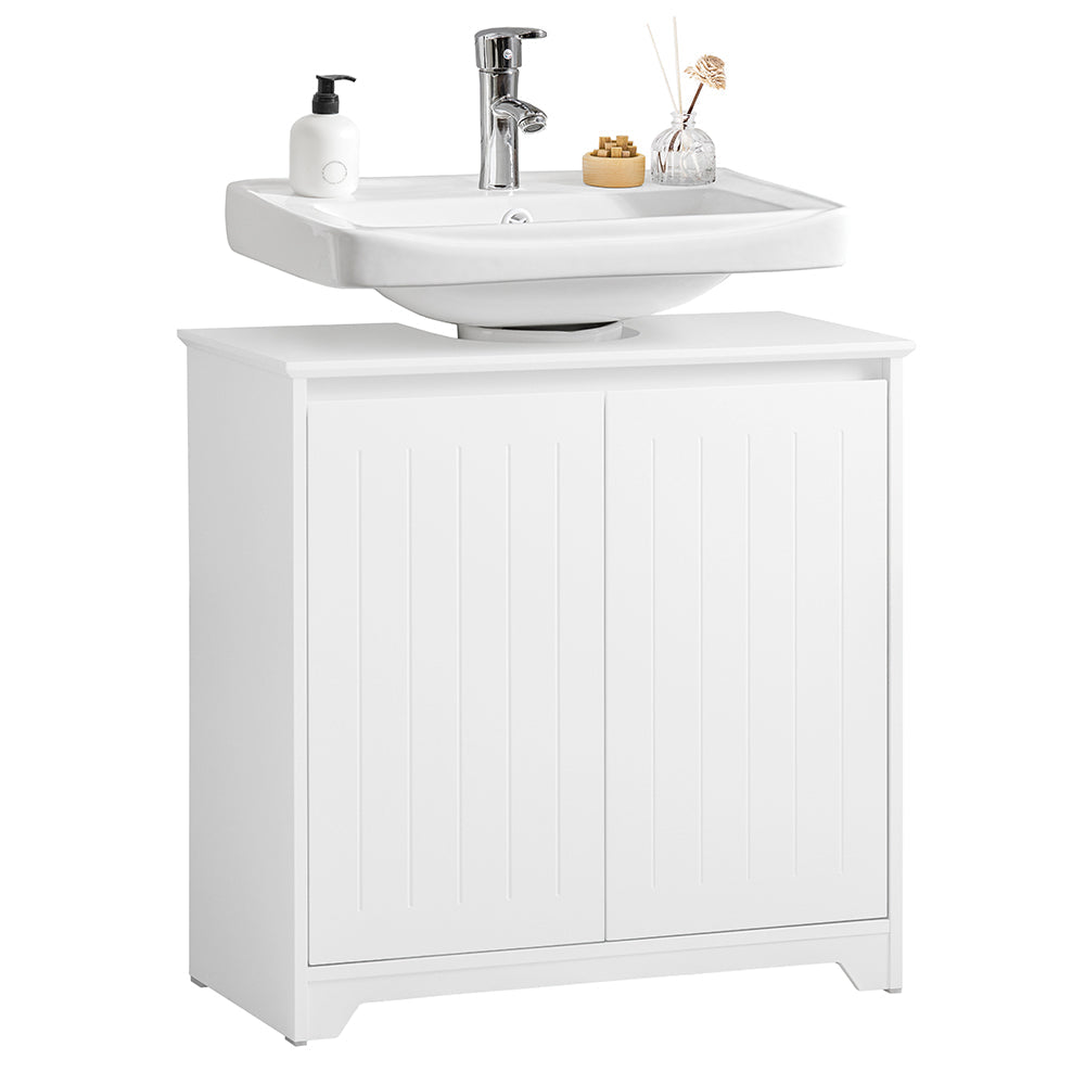 SoBuy BZR108-II-W Meuble sous Lavabo de Salle de Bain, Meuble sous évier, Meuble sous Vasque, Meuble évier de Cuisine avec 2 Portes