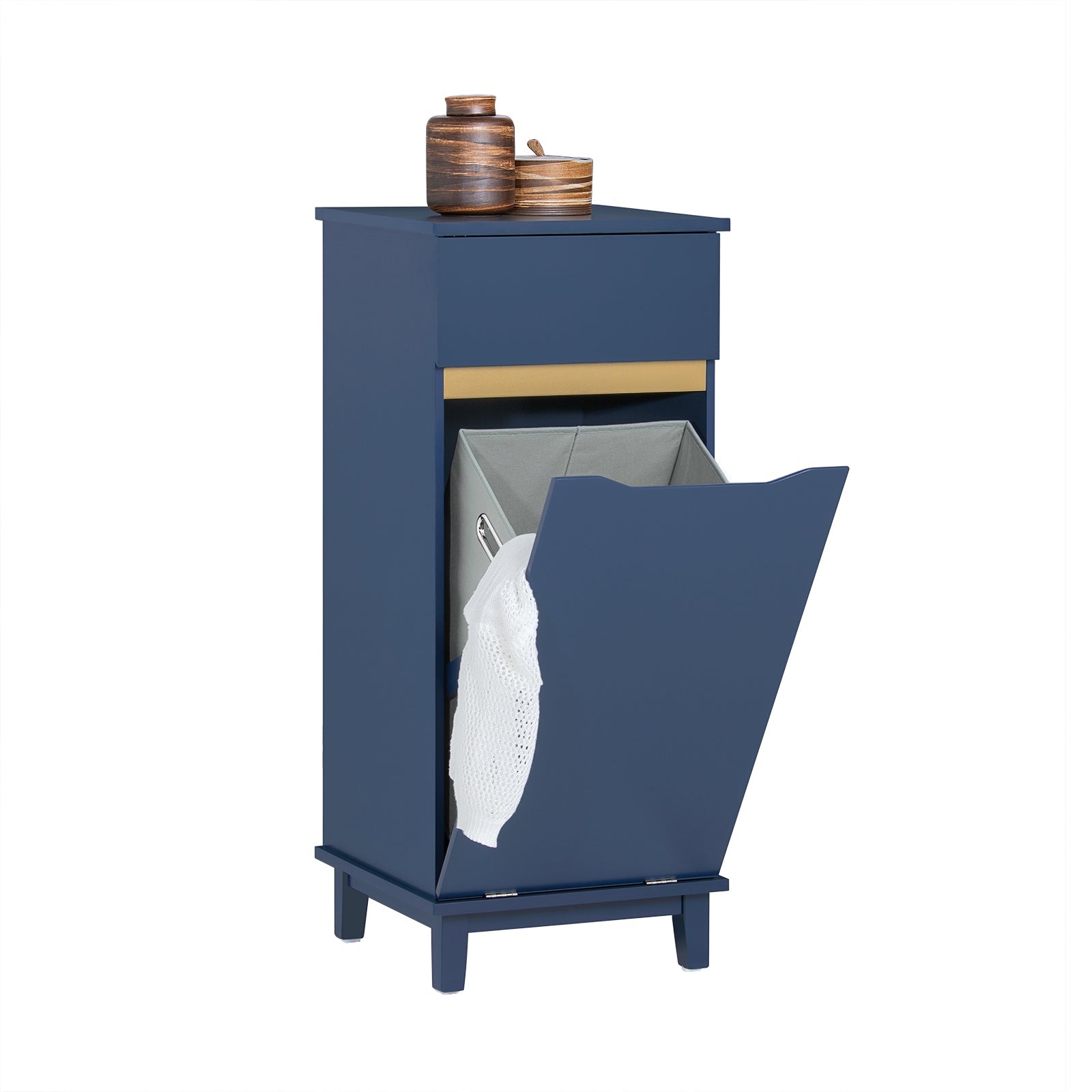 SoBuy BZR114-B Armoire à Linge Meuble Bas de Salle de Bain Corbeille à Linge Meuble de Rangement Avec 1 Tiroir et 1 Panier à Linge Amovible Bleu