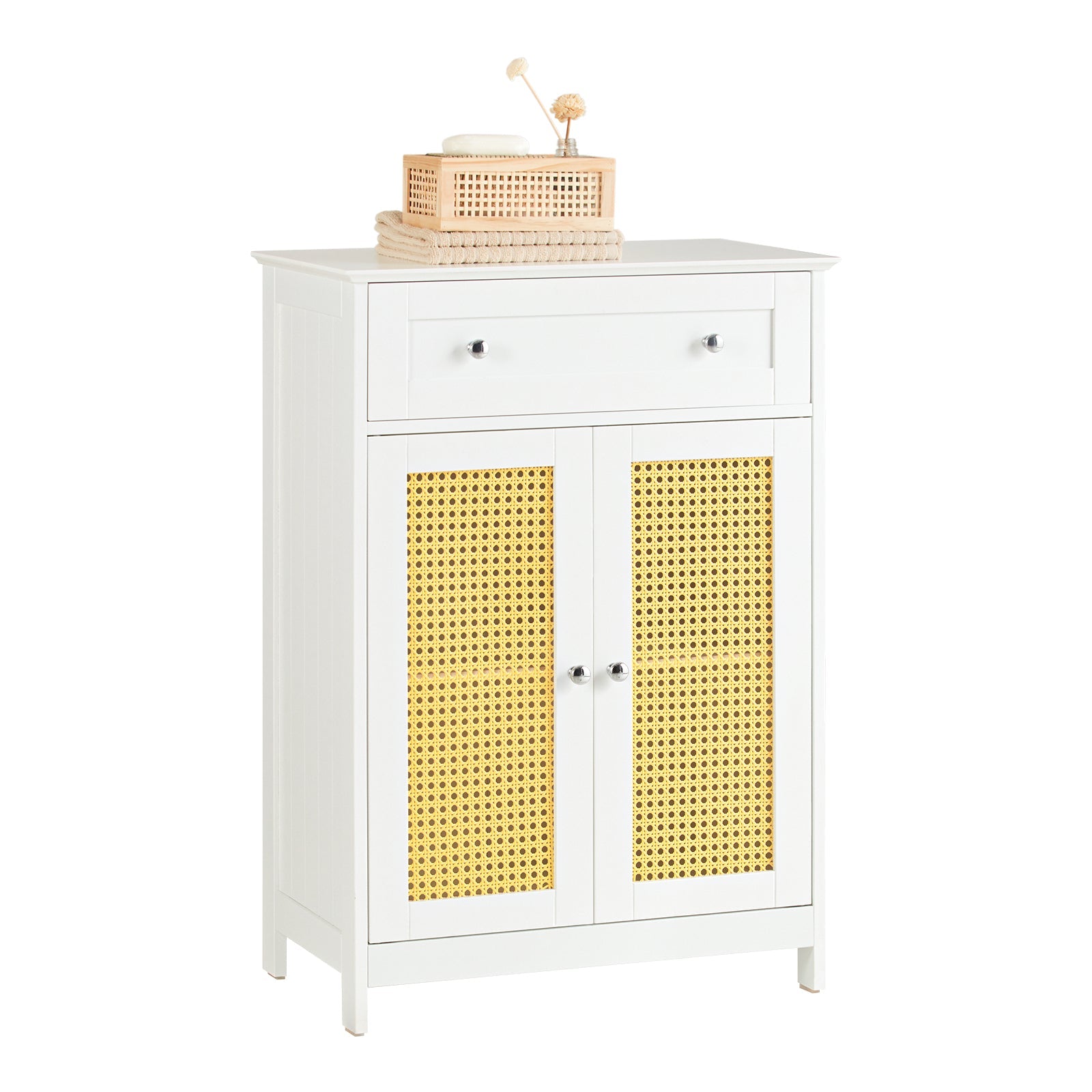 SoBuy BZR120-W Meuble Bas de Salle de Bain Armoire Toilette Commode Meuble de Rangement avec 1 Tiroir et 2 Portes