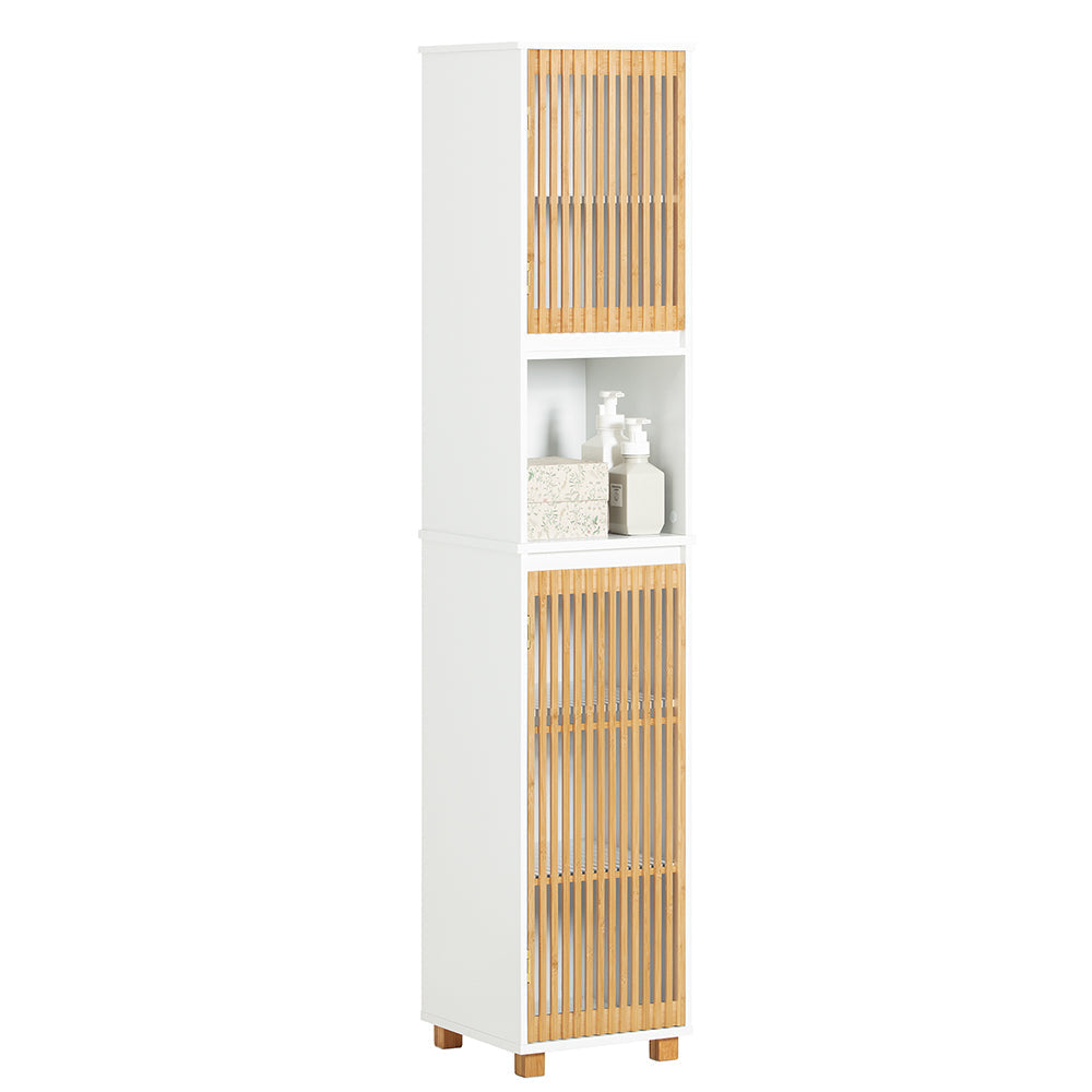 SoBuy BZR127-W Meuble Colonne Armoire de Salle de Bain Étagère Étroite Meuble de Rangement Salle de Bain avec 2 Portes, 1 Compartiment