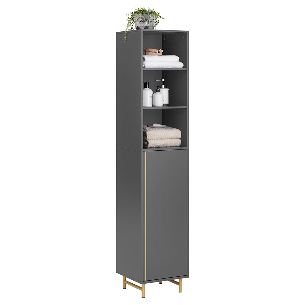 SoBuy BZR130-HG Meuble Colonne de Salle de Bain, Armoire Toilette Haute, Placard avec étagères réglables, et 3 niches Ouvertes