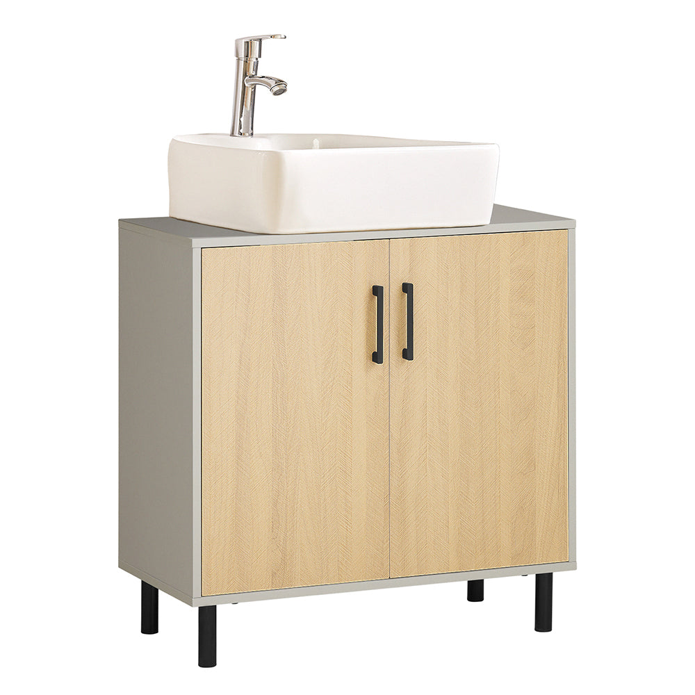 SoBuy BZR133-NG Meuble sous Lavabo, Meuble sous Vasque, Meuble Salle de Bain avec 2 Portes et 2 Etages, Placard de Rangement