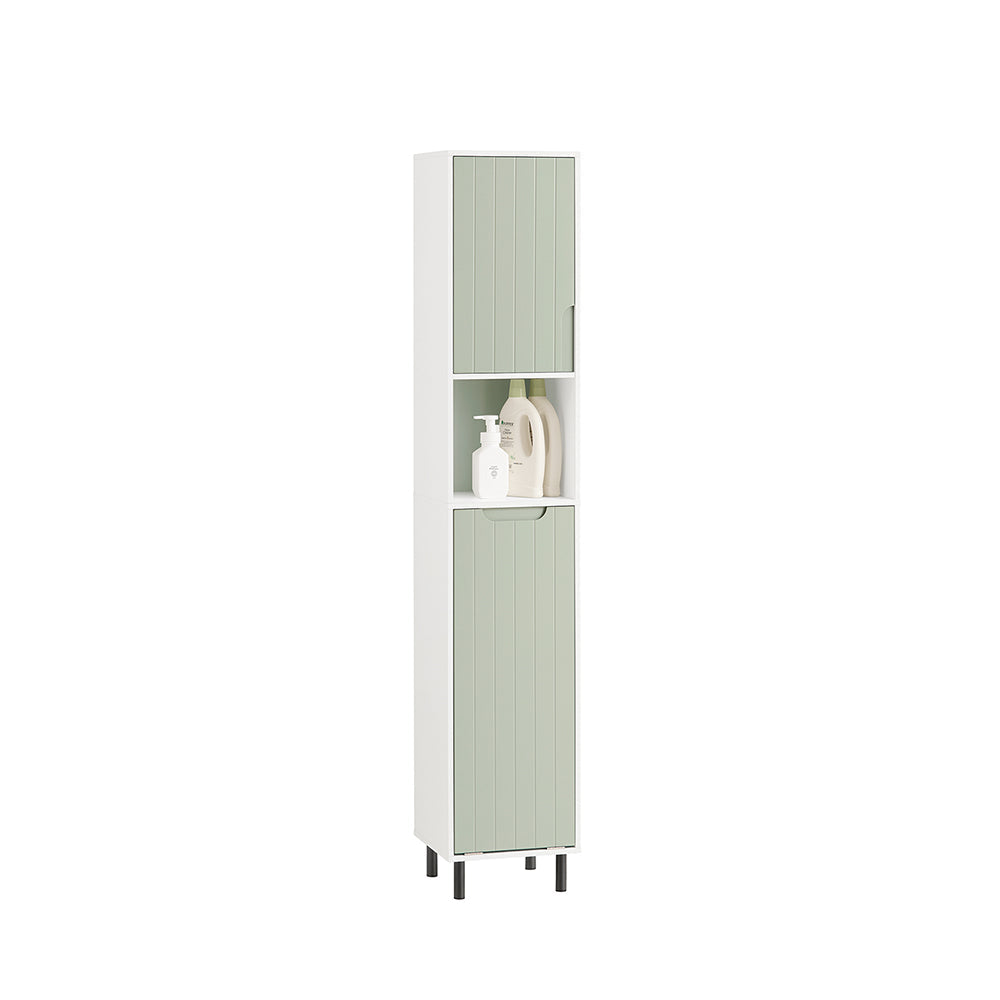 SoBuy BZR137-GR Armoire de Salle de Bain Mince, Meuble Colonne, Placard avec Compartiment, Étagères réglables et Panier à Linge
