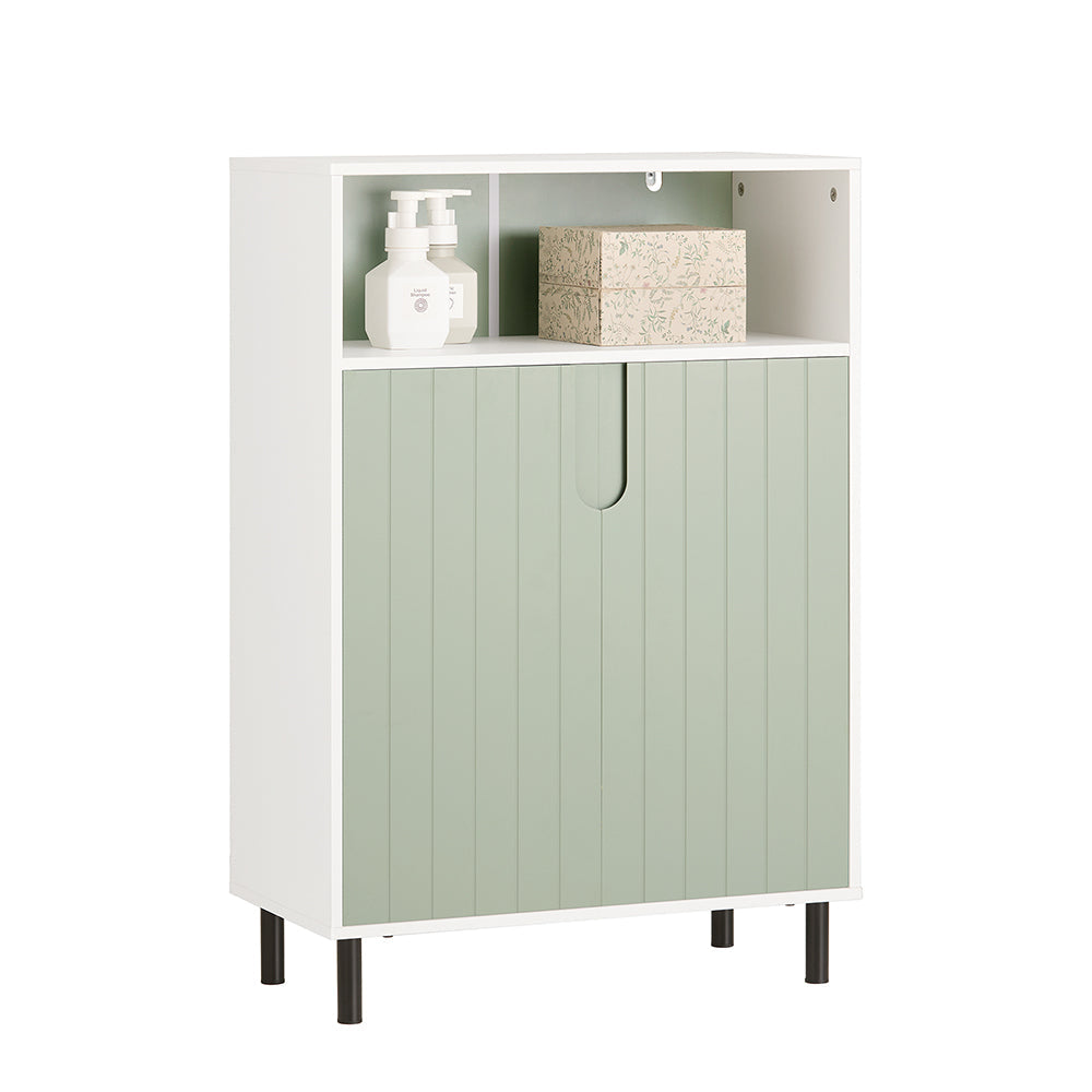 SoBuy BZR138-GR Meuble Bas de Salle de Bain Placard Armoire Toilette avec 1 Compartiment Ouvert, 2 Portes | Prévente
