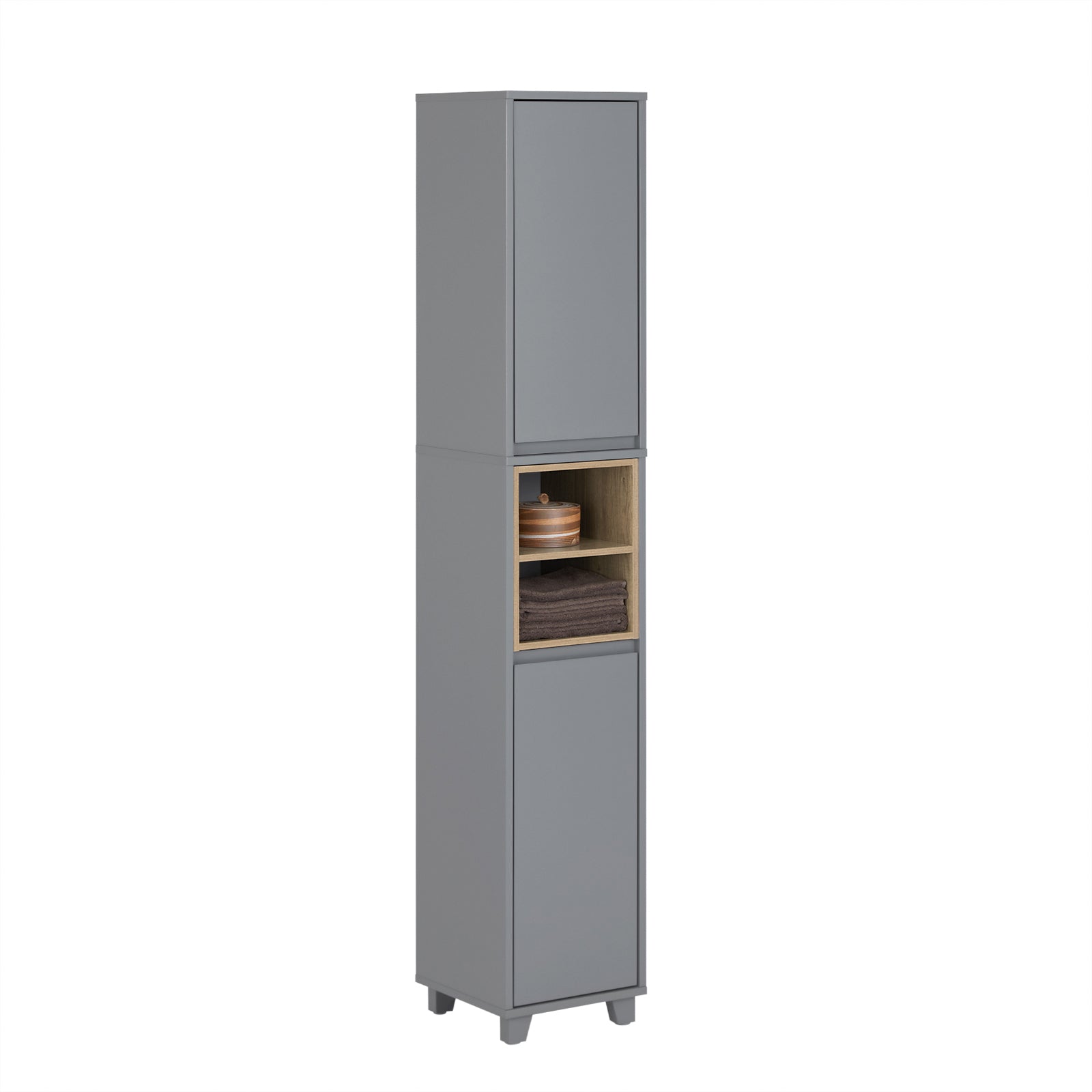 SoBuy BZR147-DG Meuble Colonne Armoire de Salle de Bain Étagère Étroite avec 2 Portes et 2 Compartiments