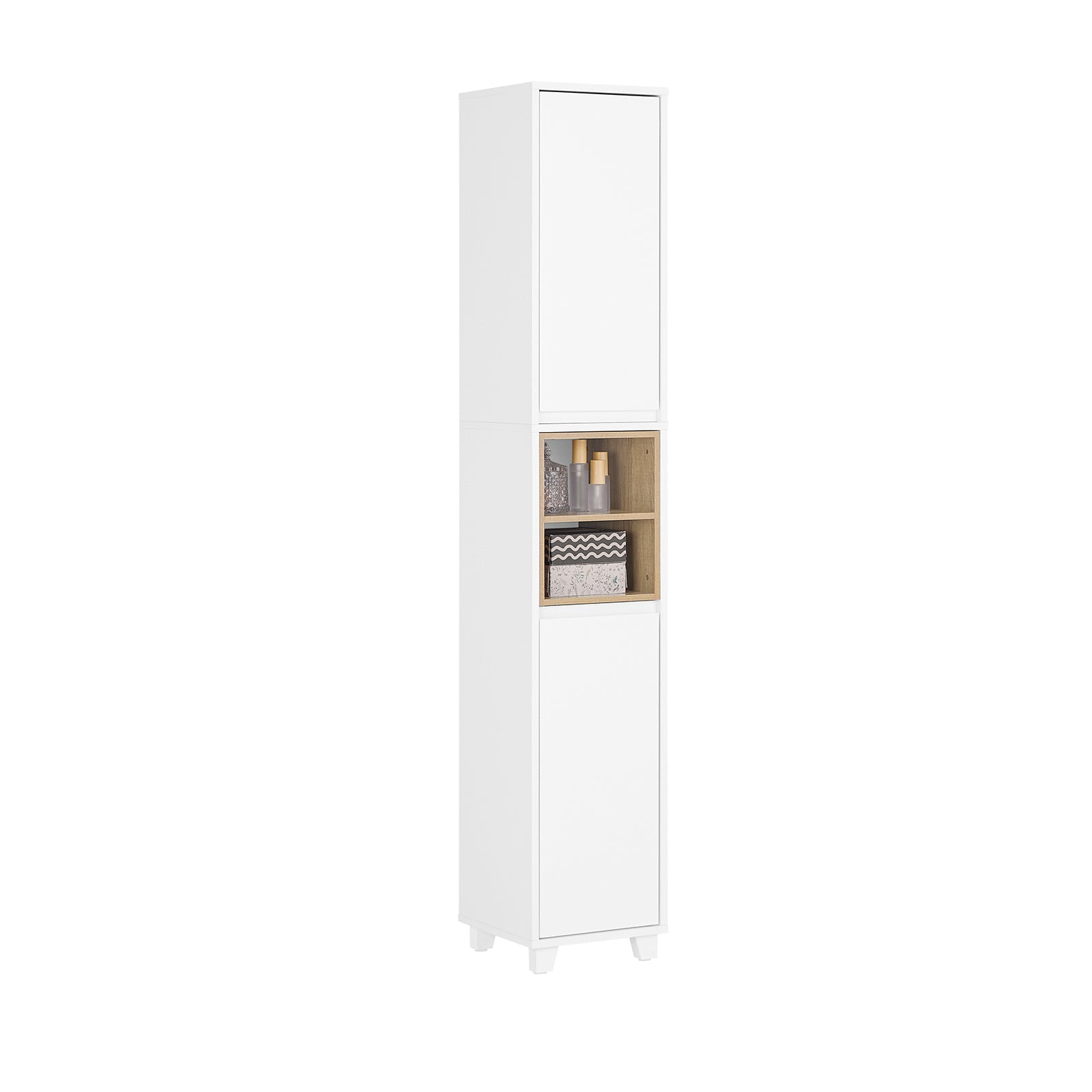SoBuy BZR147-W Armoire de Salle de Bain Étagère Étroite Meuble de Rangement Salle de Bain Avec 2 Portes et 2 Compartiments