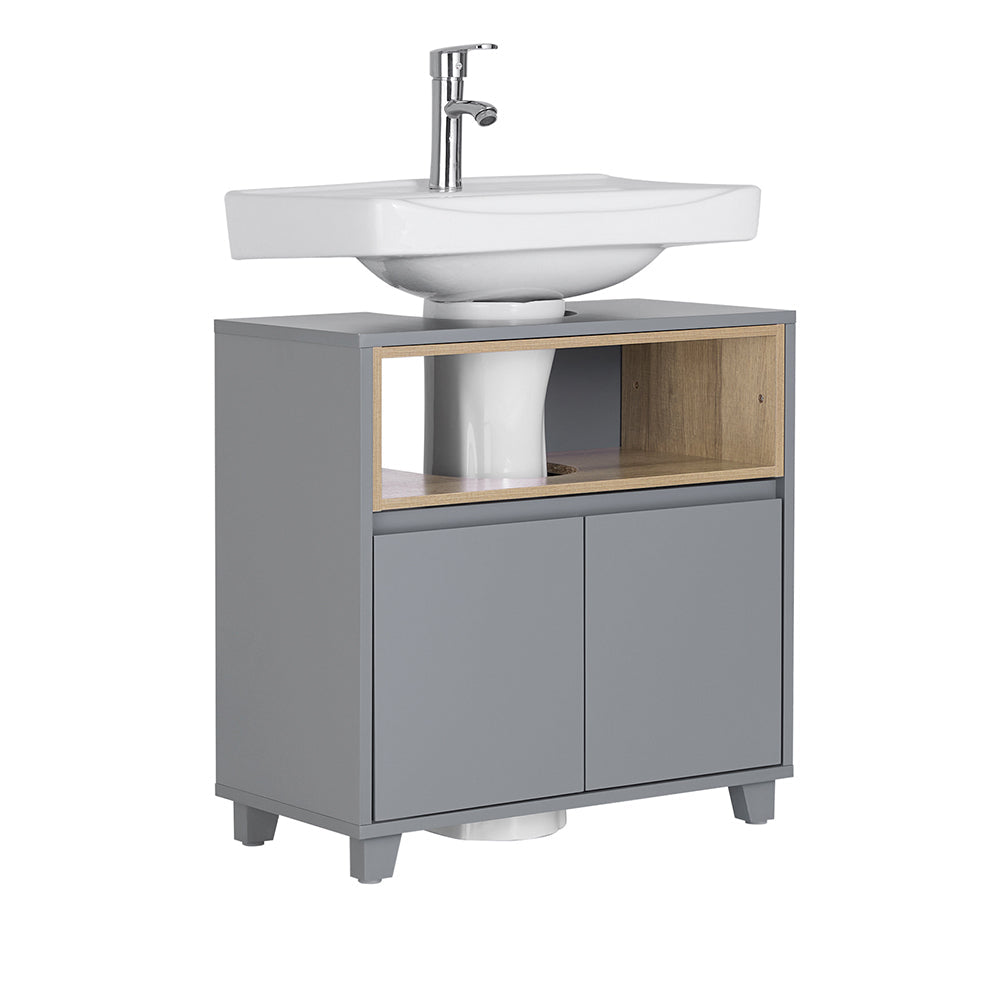 SoBuy BZR148-DG Meuble Sous Lavabo de Salle de Bain, Meuble Sous Vasque à 2 Portes