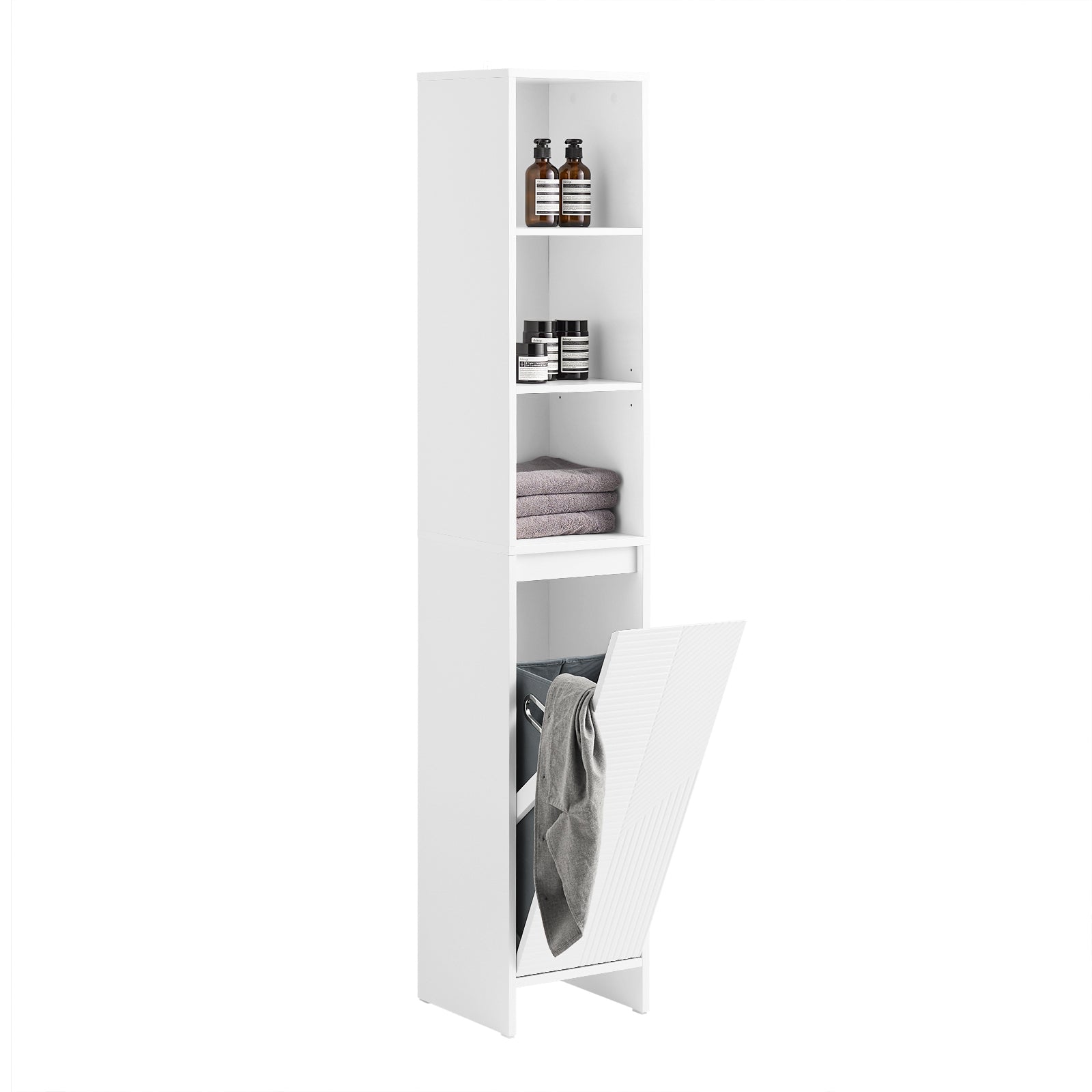 SoBuy BZR158-W Meuble Colonne Salle de Bain, Armoire de Rangement Placard de Rangement Étroite, 1 Porte Avec Panier à Linge 