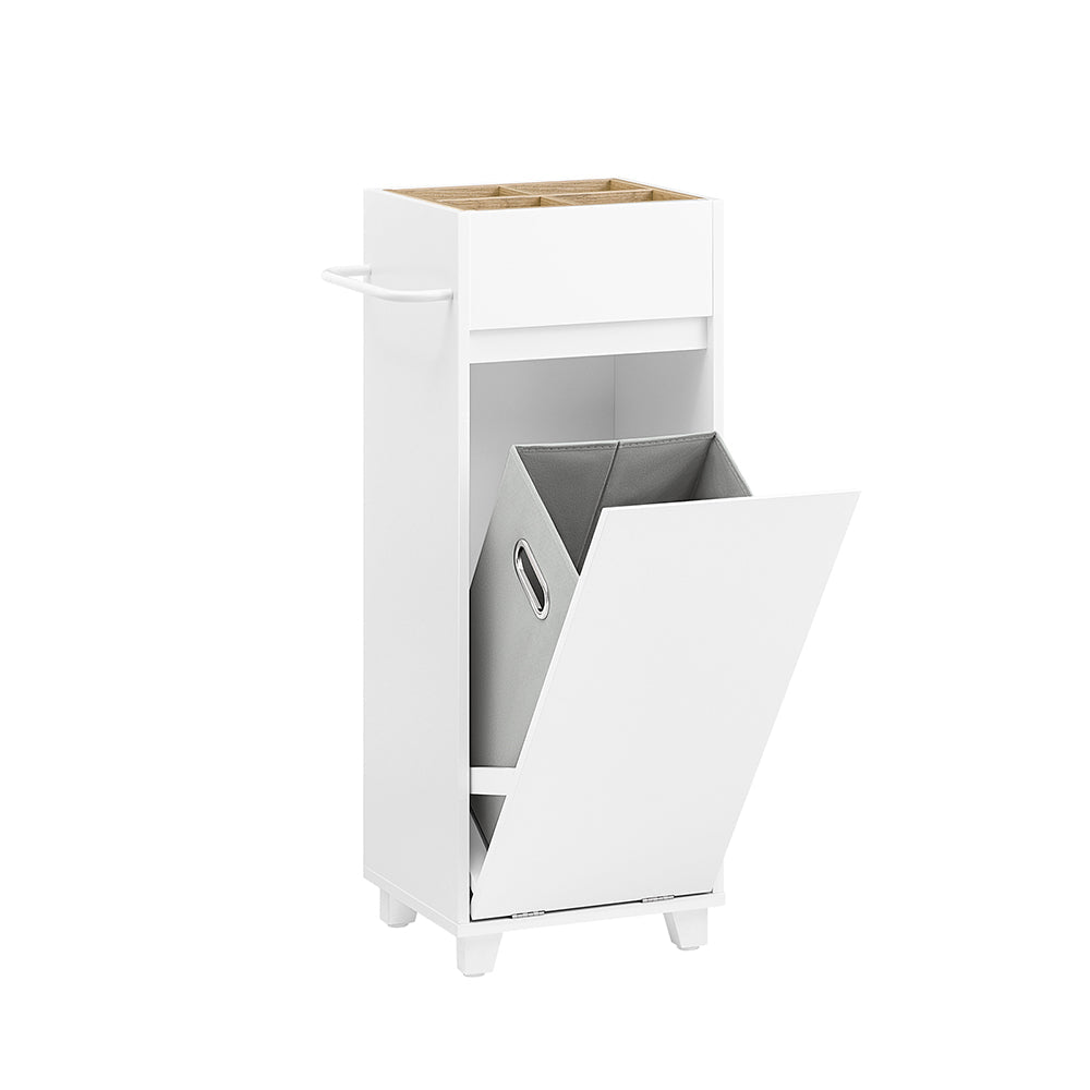 SoBuy BZR159-W Armoire à Linge Meuble Basvec 4 Petits Compartiments Ouverts et 1 Panier à Linge Amovible