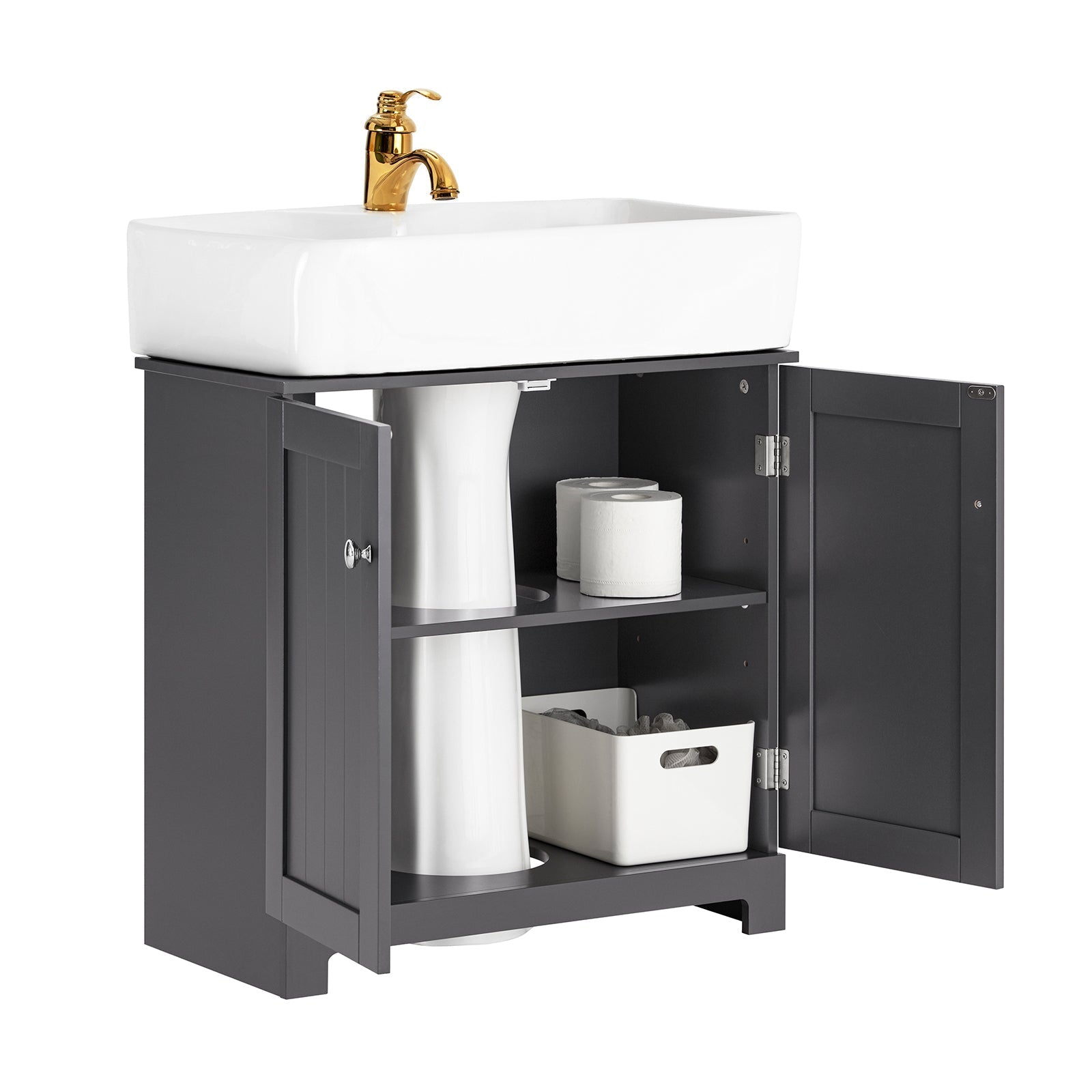 SoBuy BZR18-II-DG Meubly sous-Lavabo à 2 propriétés et 2 Portes Meuble de Rangement de Salle de Bain
