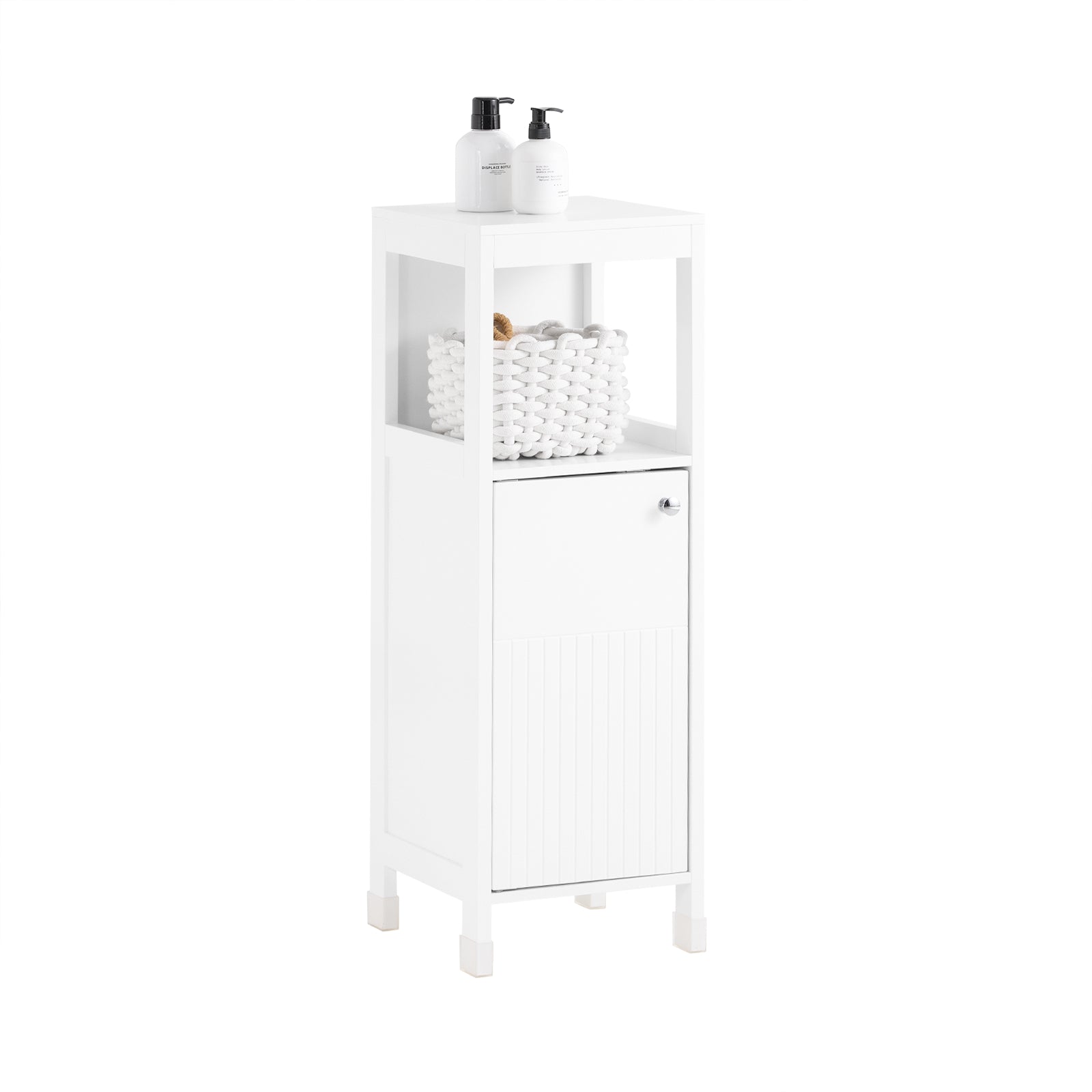SoBuy BZR186-W Meuble Bas Salle de Bain Meuble de Rangement Armoire Toilette Meuble WC , 1 Compartiment Ouvert et 2 Étages