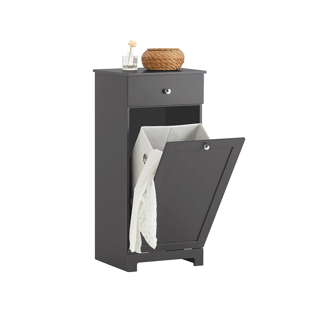 SoBuy BZR21-DG Meuble Bas de Salle de Bain Armoire Toilette avec 1 Tiroir et 1 Panier à Linge
