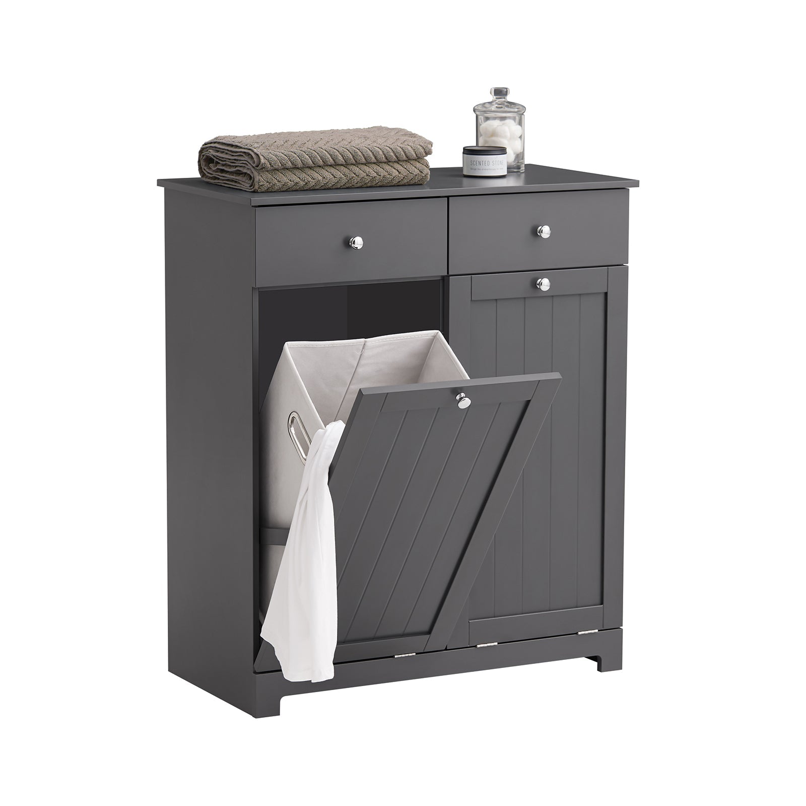 SoBuy BZR33-DG Meuble Bas de Salle de Bain Armoire Toilette avec 2 Tiroirs et 2 Paniers à Linge