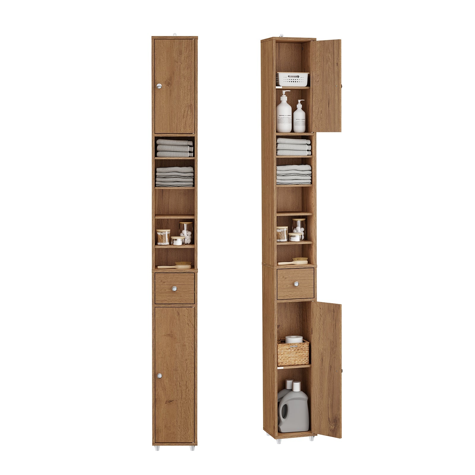 SoBuy BZR34-II-PF Meuble Colonne Salle de Bain 20 cm - Armoire de Rangement Étroite avec Tiroir et Étagères réglables - Meuble Salle de Bain Compact pour WC, Petits Espaces - Bois, L20xP20xH180cm 