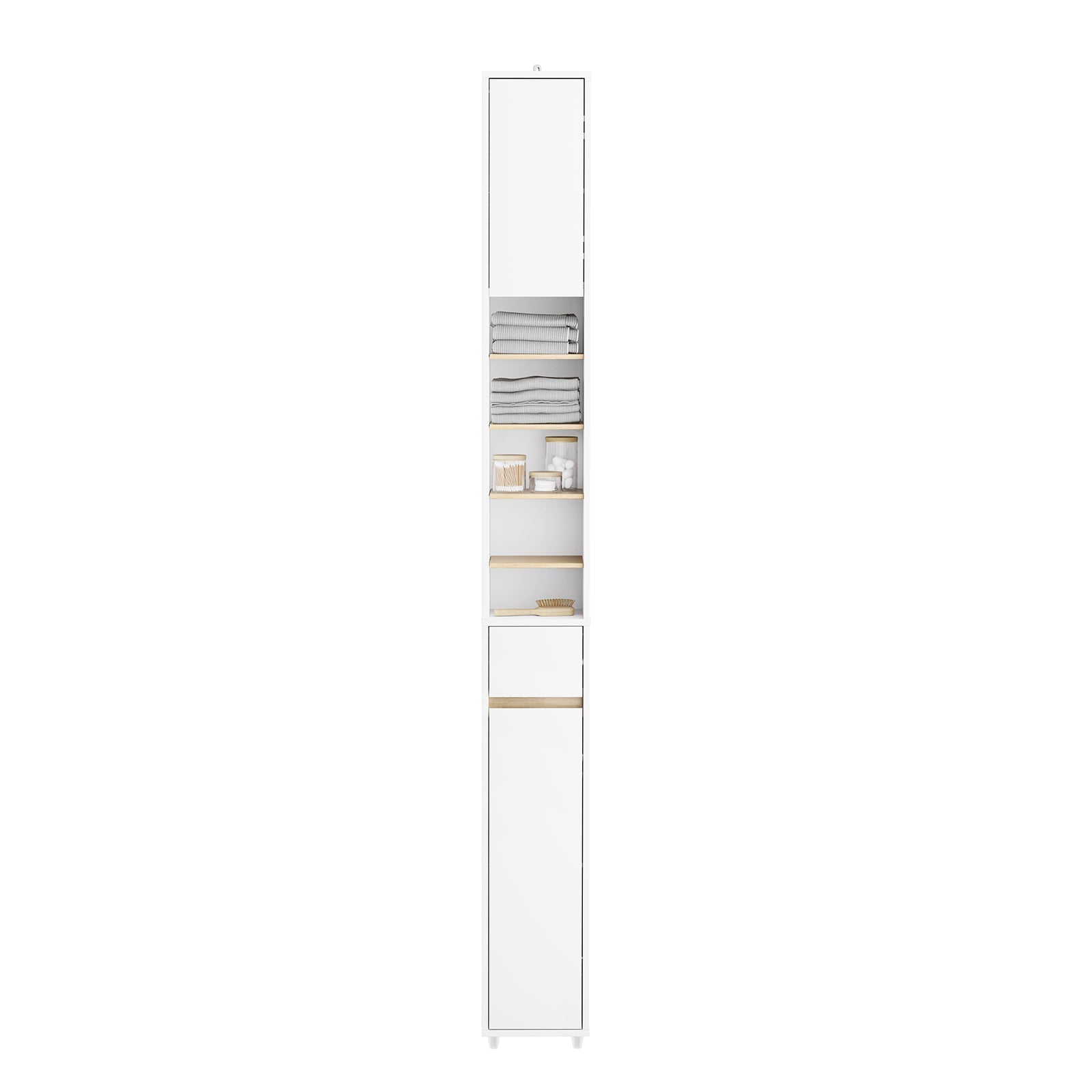 SoBuy BZR34-WN Meuble Colonne Armoire Haut de Salle de Bain avec 1 Tiroir, 2 Portes et 5 Compartiments