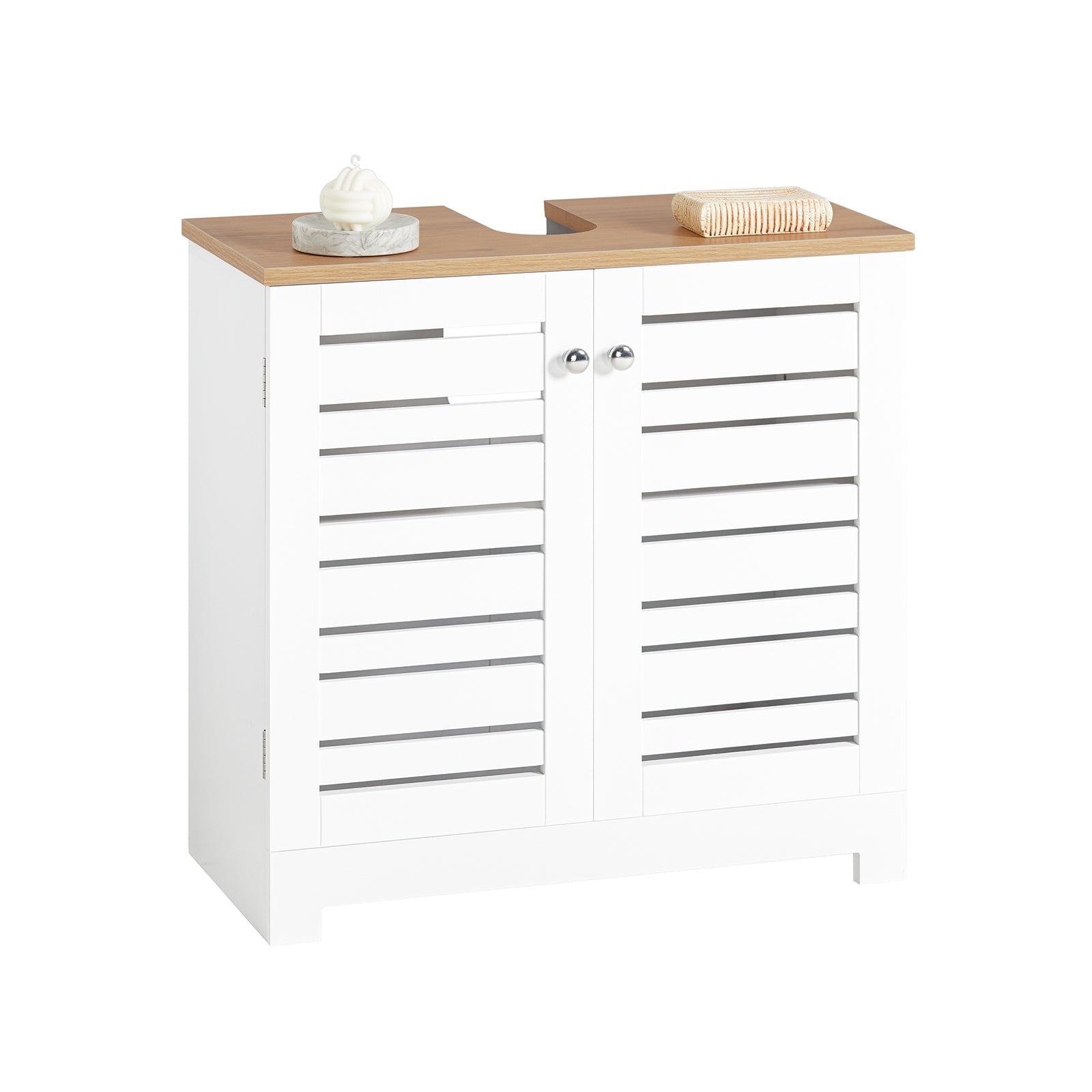 SoBuy BZR40-W Meuble Sous-Lavabo Meuble Sous-Vasque à 2 étages et 2 Portes Meuble de Rangement de Salle de Bain