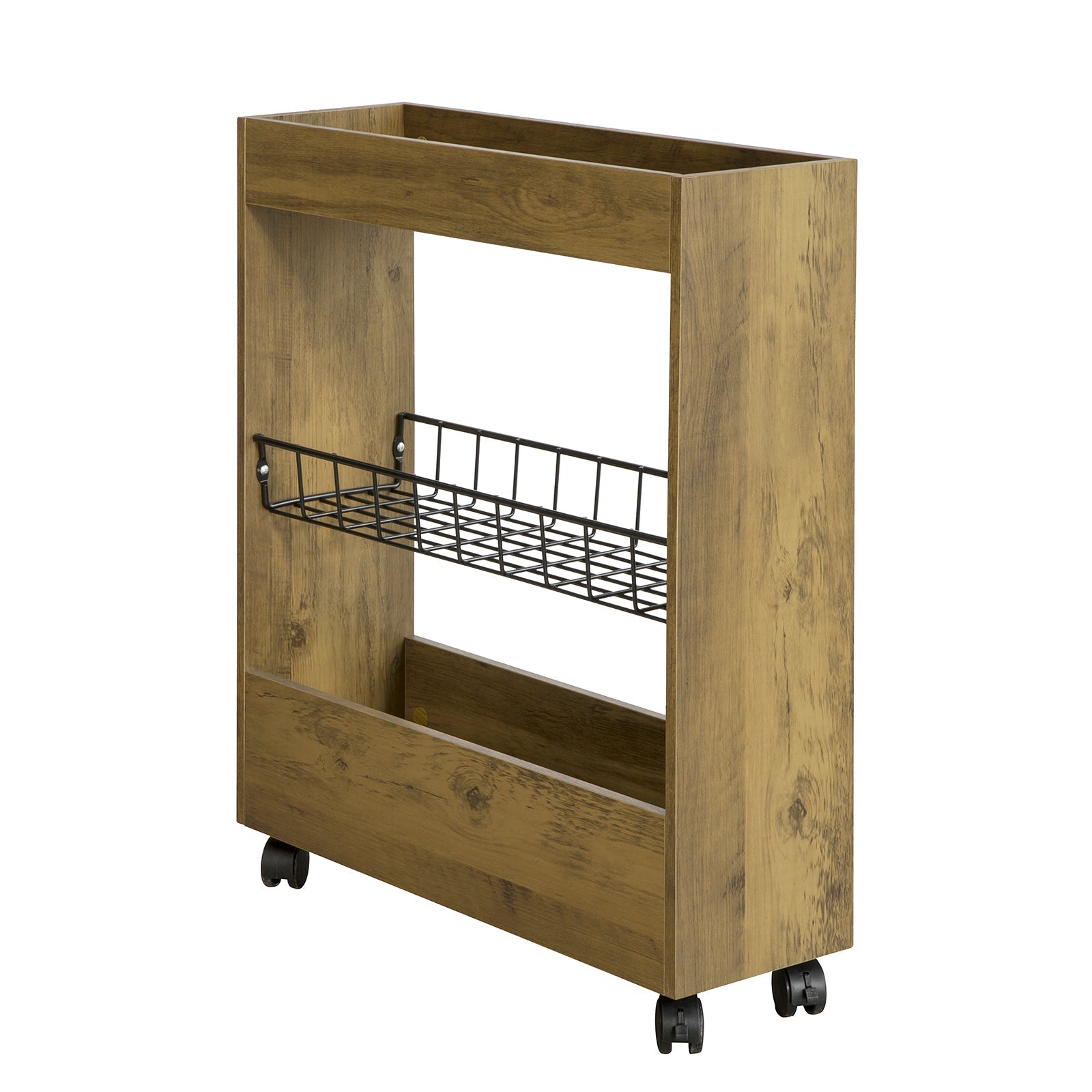 SoBuy BZR46-N Chariot de Rangement Mobile sur 3 Niveaux Étagère de Niche à Roulettes en Bois et Métal