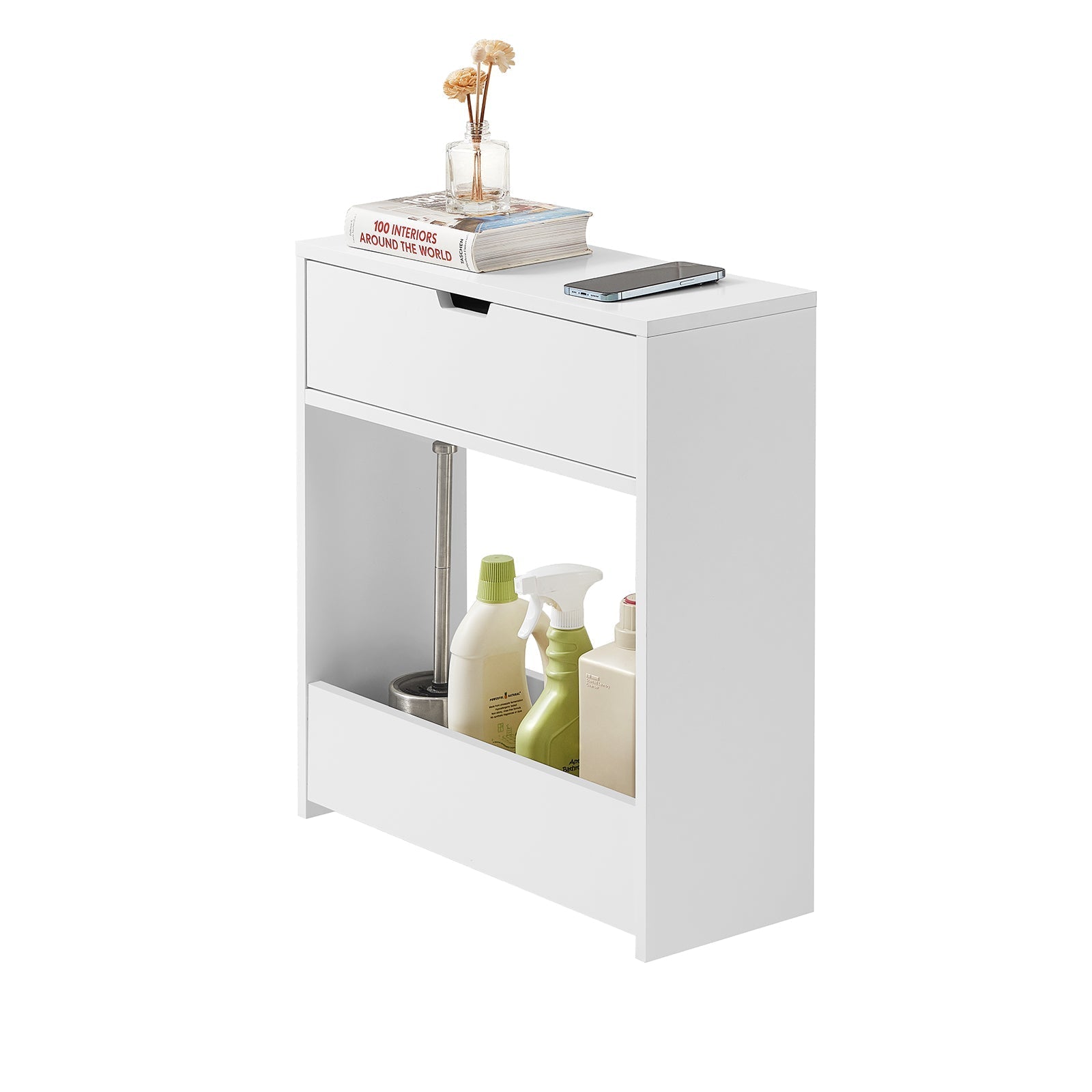 SoBuy BZR48-W Support Papier Toilette, Armoire Toilettes WC, Meuble de Salle de Bain, Armoire de Salle de Bain sur Pied
