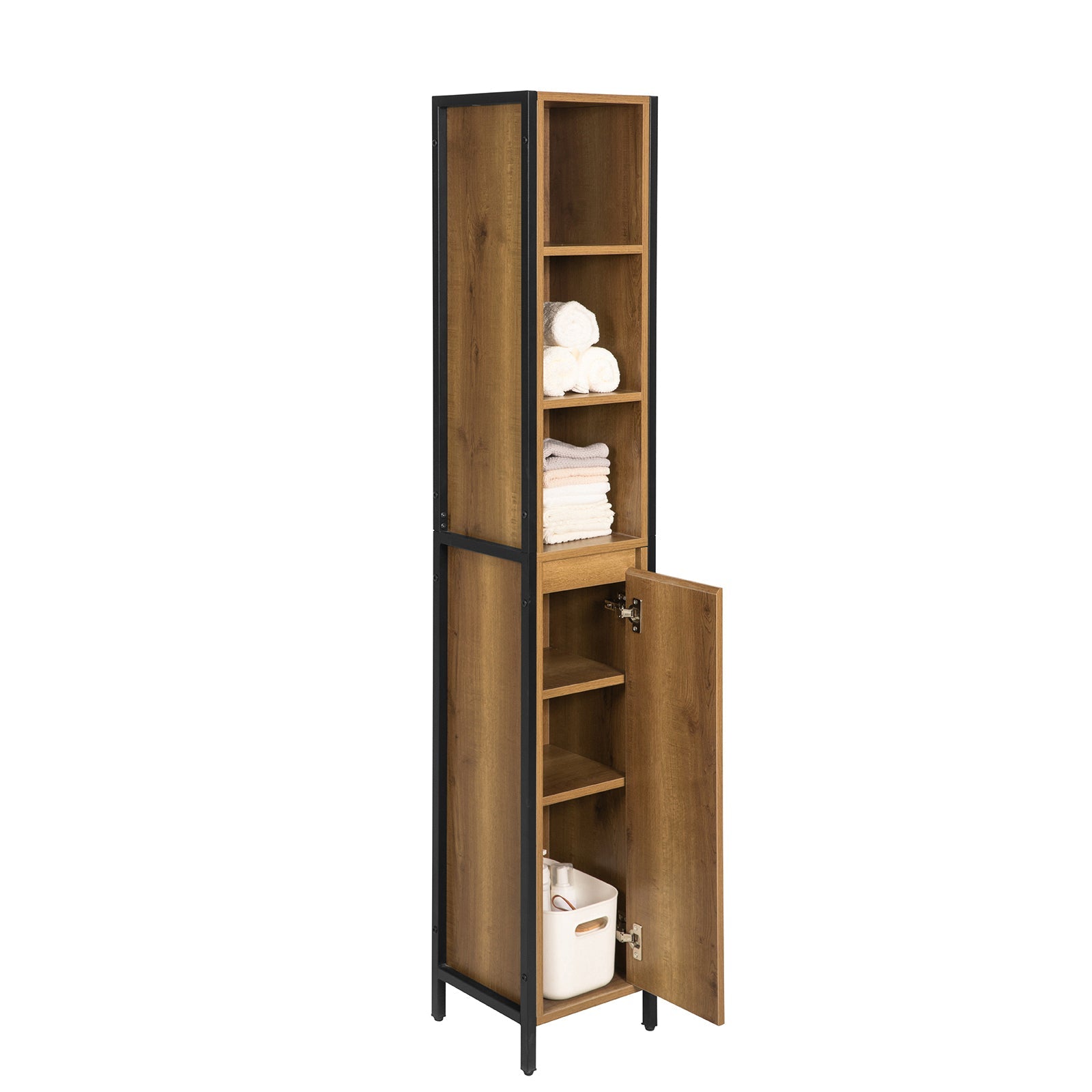 SoBuy BZR62-PF Meuble Colonne de Salle de Bain, Armoire Haute et Etroite Placard de Rangement avec 3 Niches, 1 Porte et 3 Etagères Intérieurs