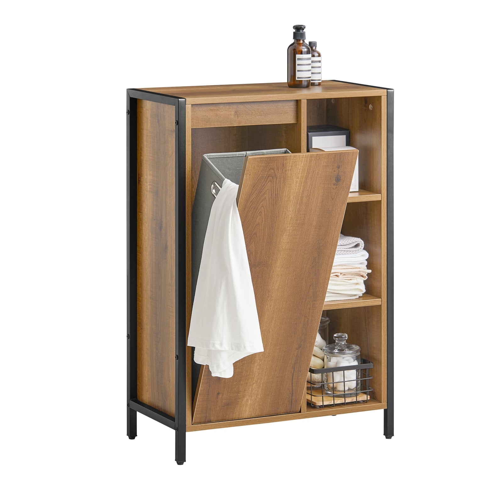SoBuy BZR65-PF Meuble Bas de Salle de Bain avec Bac à Linge Armoire à Linge Commode Armoire Toilette