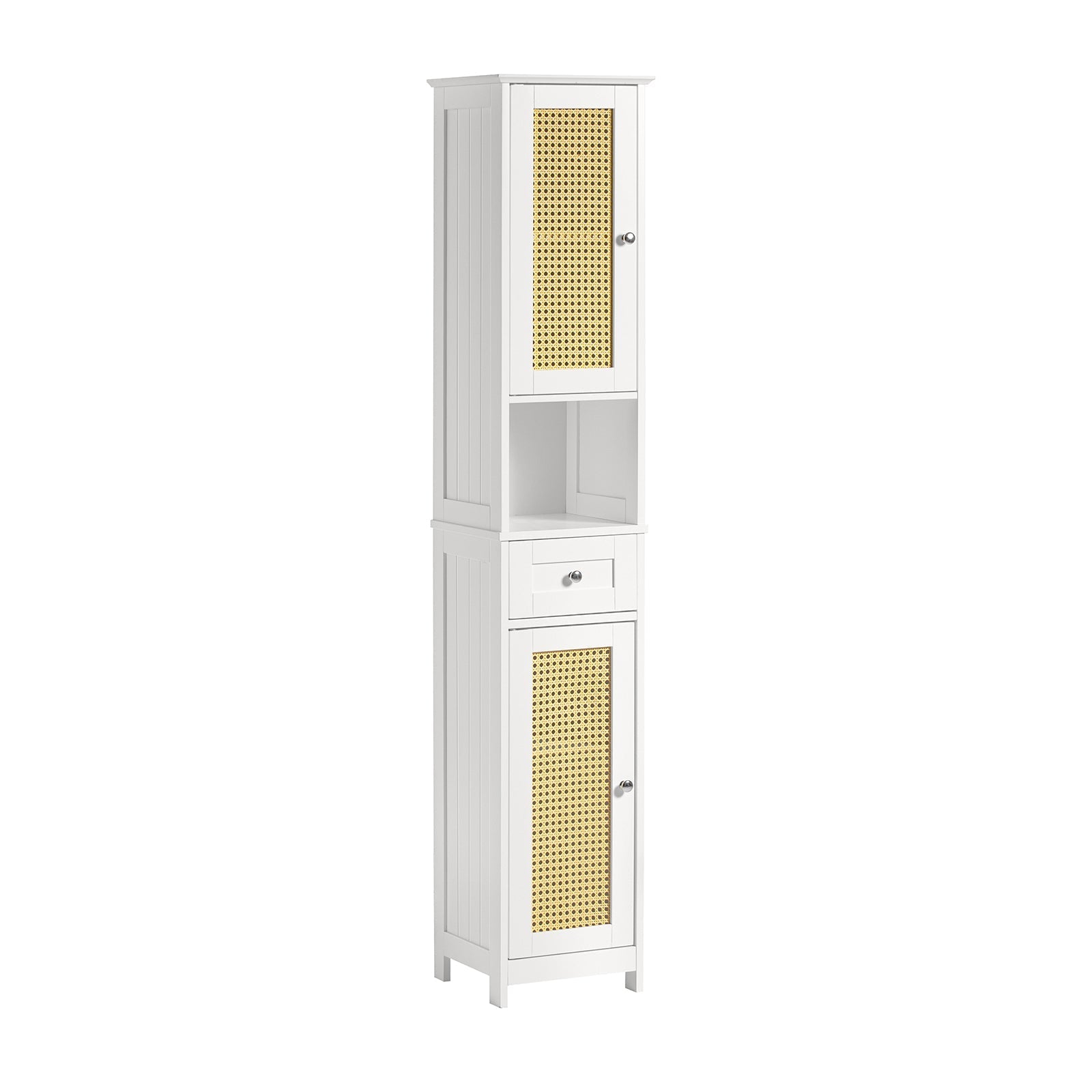 SoBuy BZR70-W Meuble Colonne, Armoire Haute, Placard, Meuble de Salle de Bain sur Pieds, stratagème rotin