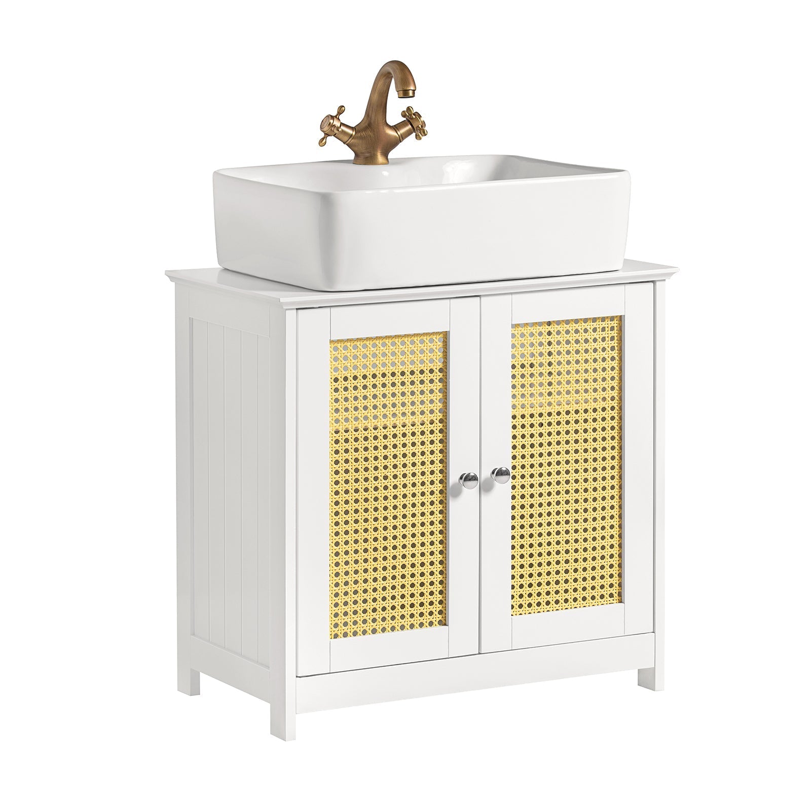 SoBuy BZR72-W Meubly sous-Lavabo, Meubly sous-Vasque, 2 biens et 2 Ports à Ploy Rotin, Placard de Rangement