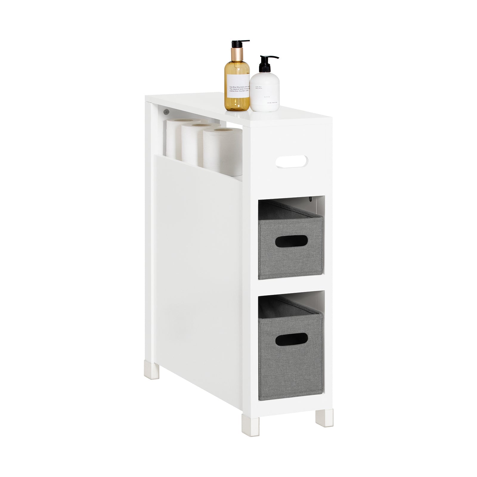 SoBuy BZR83-W Meuble de Rangement Salle de Bain Etroit, Support Papier Toilette, Armoire Toilettes WC avec 2 Paniers Amovibles Rangement Polyvalente