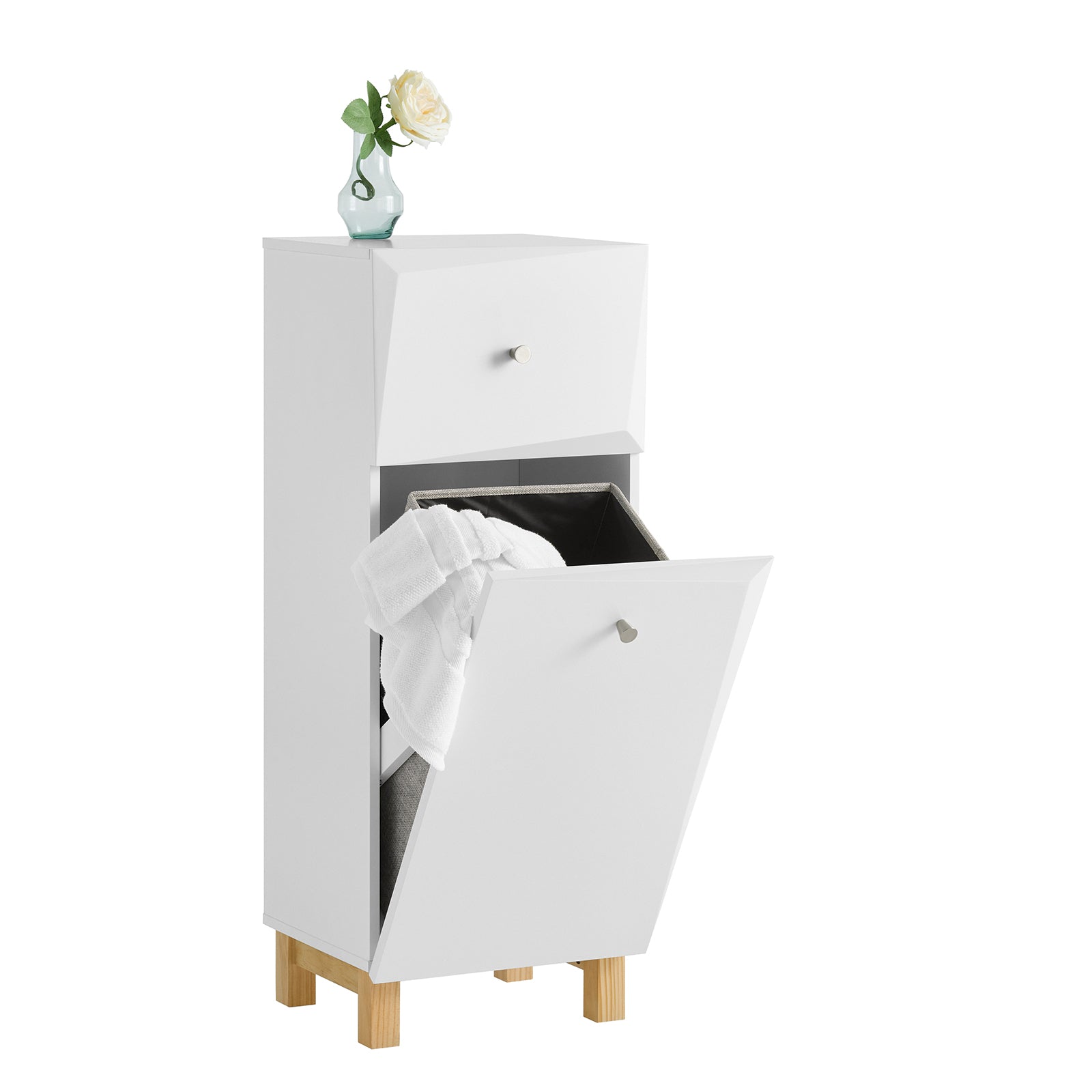 SoBuy BZR93-W Armoire à Linge, Corbeille à Linge, Meuble bas de Salle de Bain avec 1 Tiroir et 1 panier à Linge Amovible