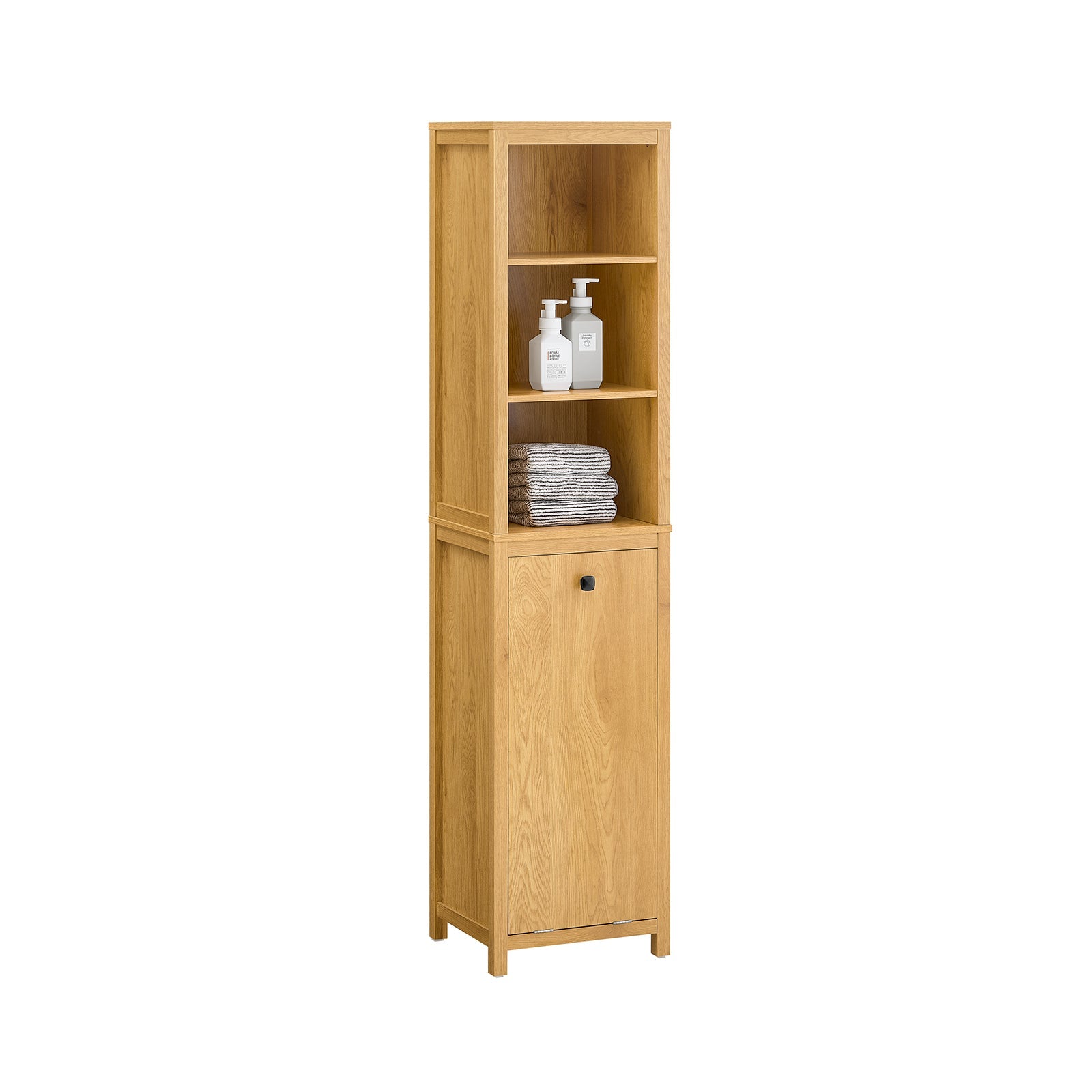 SoBuy BZR95-SN Meuble Colonne de Salle de Bain, Armoire Haute, avec 1 Panier à Linge et 3 Étagères