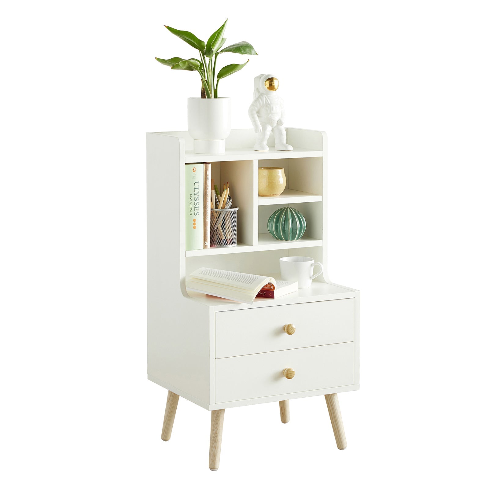 SoBuy FBT100-W Table Chevette Table Nuit Boutique Canapé avec étagères et tiroirs