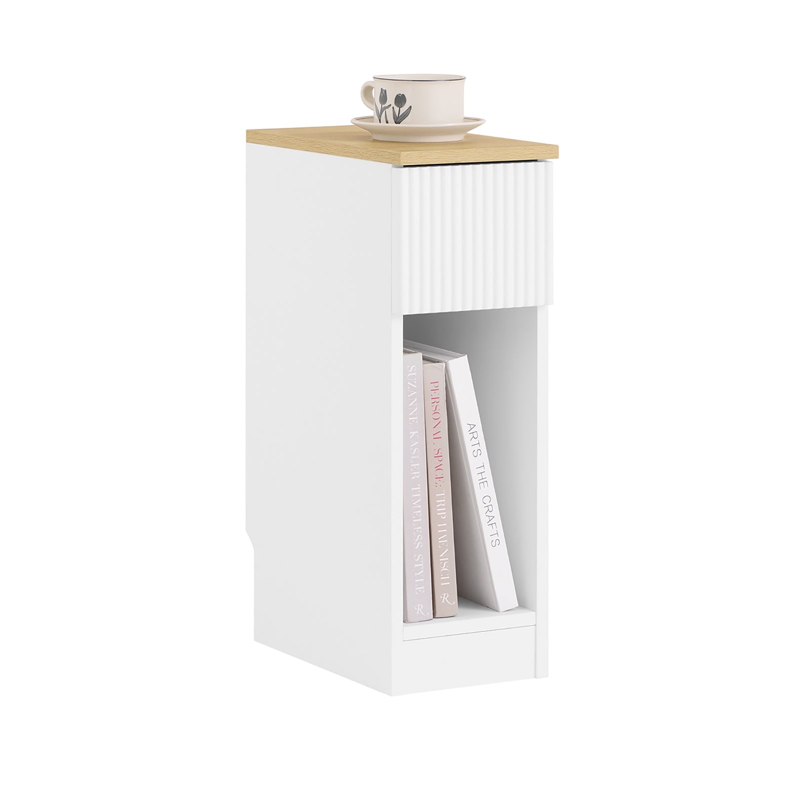 SoBuy FBT111-W Table de Chevet Étroite et Fine Avec Tiroir et Etagère – Table Nuit Bout Canapé Chevet de Lit – Rangement pour Chambre ou Salon Blanc L20 x P35 x H60 cm 