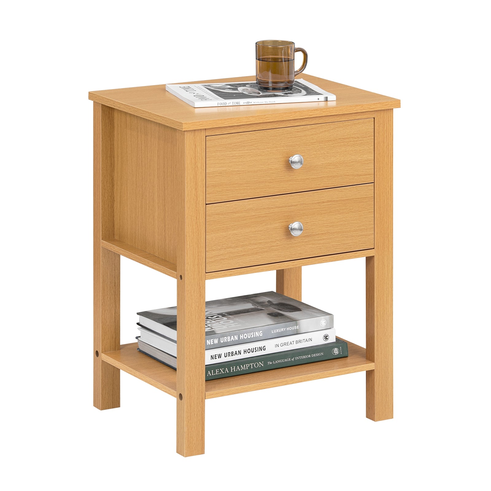 SoBuy FBT114-N Table de Chevet Bout de Canapé Table Nuit Table d'Appoint Table Basse avec 1 Étagère et 2 Tiroirs