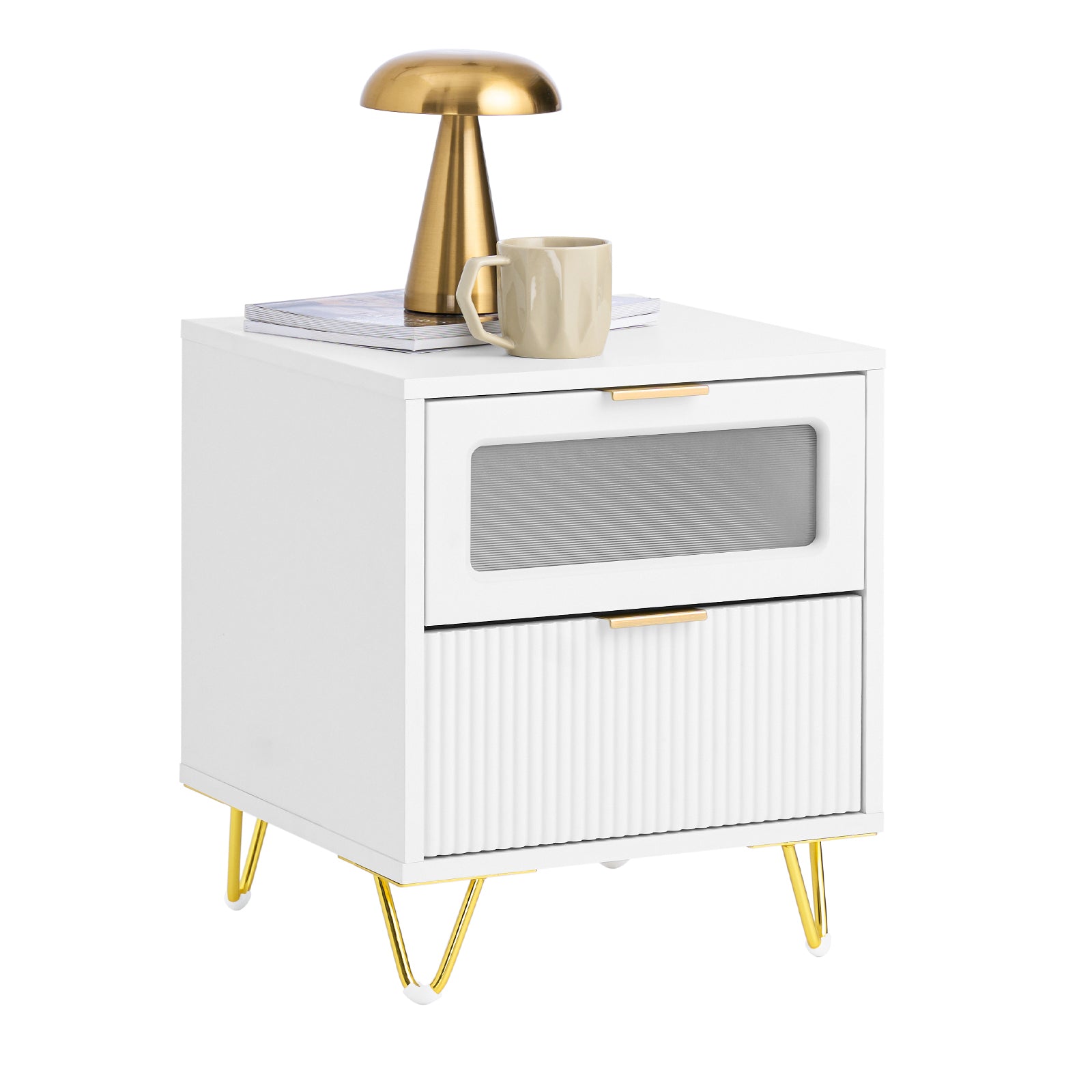 SoBuy FBT123-W Table de Chevette avec 2 tiroirs Table de Nuit Bout de canapé Table d'appoint Table Telephone Table de Café