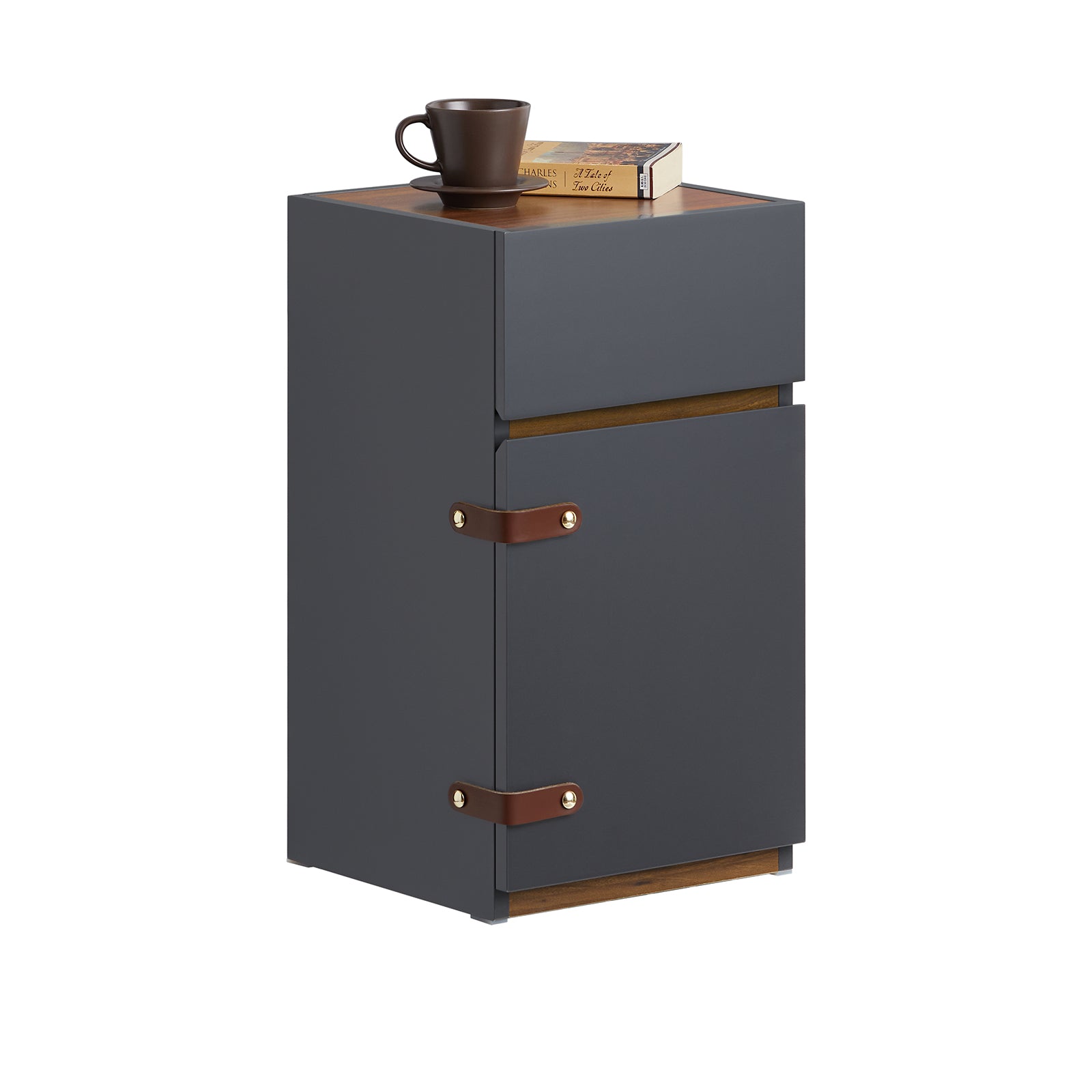 SoBuy FBT146-DG Table de Chevet Bout de Canapé Table Nuit Table d'Appoint Table Basse avec 1 Tiroir et 1