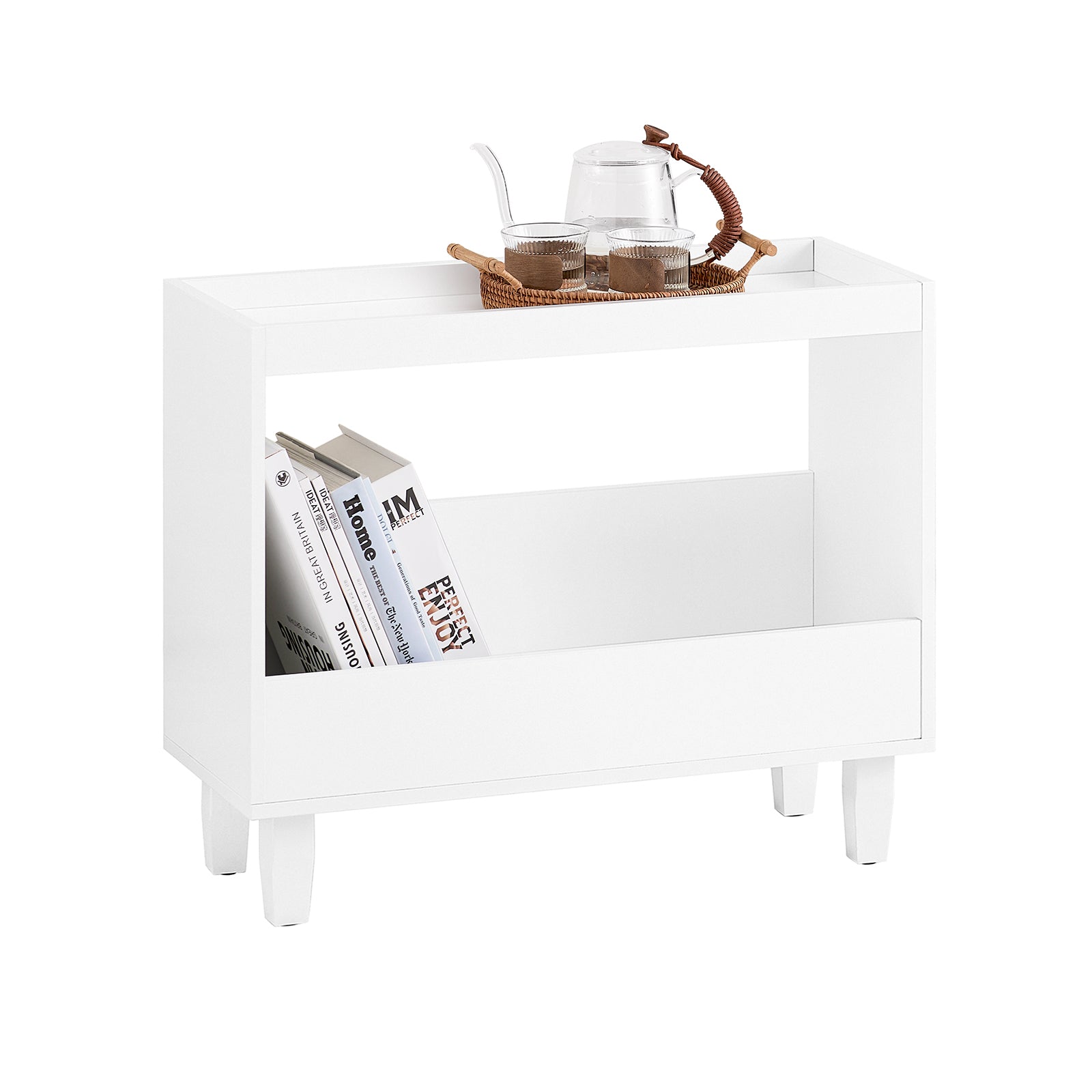 SoBuy FBT147-W Boutique Canapé Table Chevette Table Nuit Table d'Appoint avec 2 Étagères pour Salon, Chambre ou Bureau