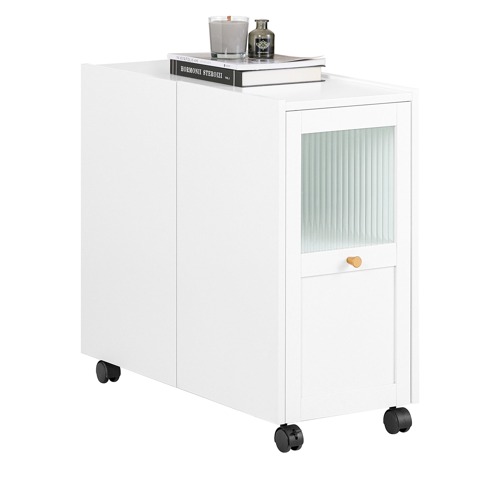 SoBuy FBT150-W Boutique Canapé Sur Roulette Table Chevet Table Nuit Table d'Appoint avec 1 Tiroir et 2 Portes