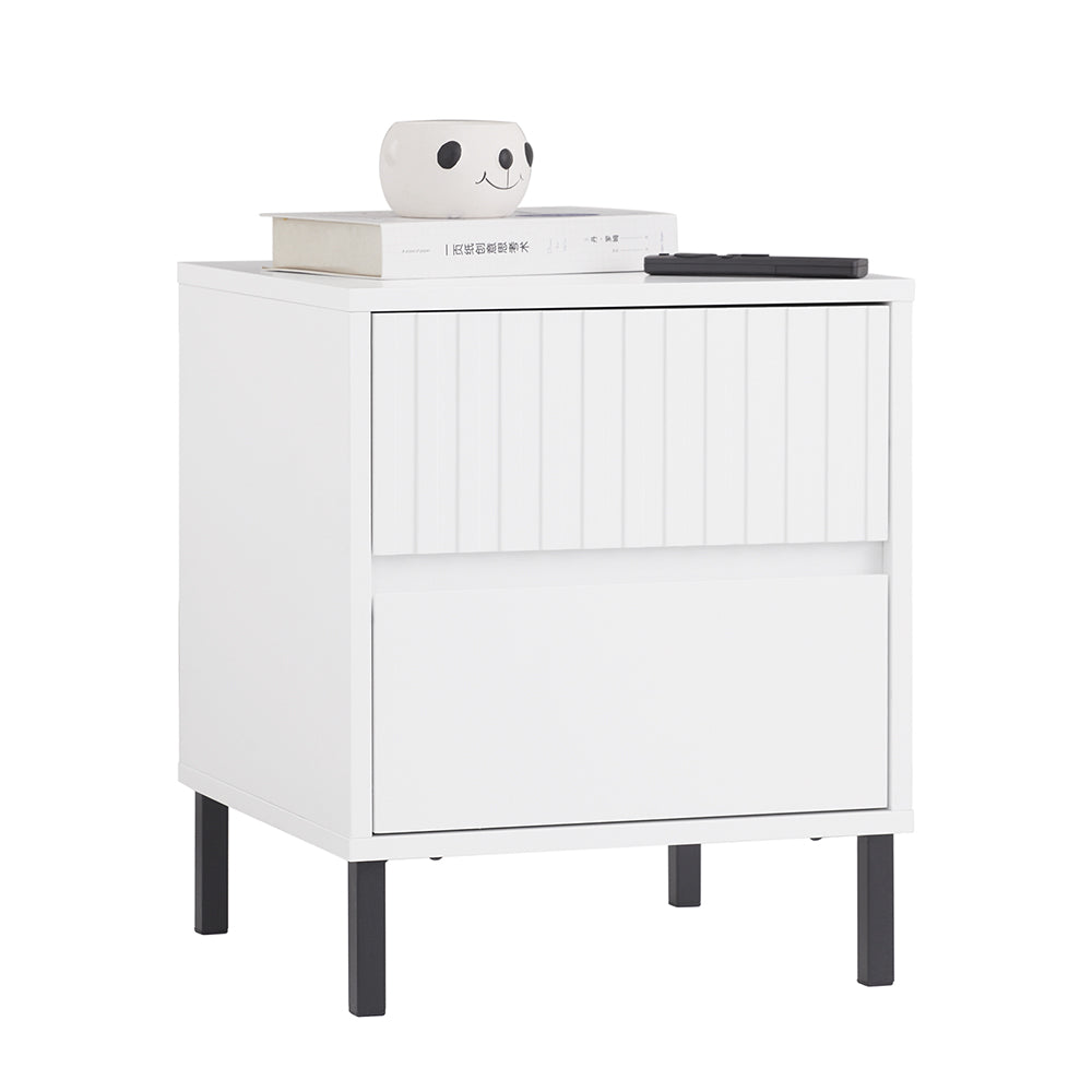SoBuy FBT157-W Boutique Canapé Table Chevette Table Nuit Table d'Appoint Table Basse avec 2 Tiroirs pour Salon, Chambre ou Bureau, Pieds en Métal