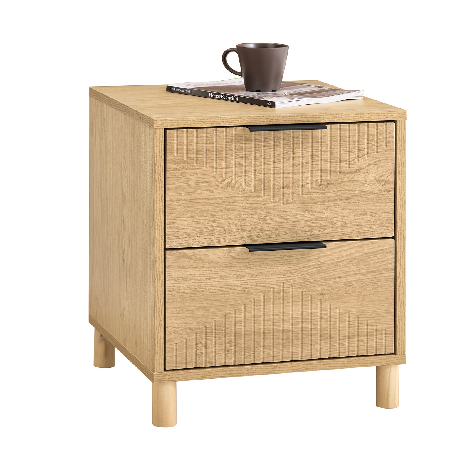 SoBuy FBT166-N Table de Chevette avec 2 dalles, Table d'appoint pour Chambre à Coucher ou Salon, Naturelle l 40 x P 42 x H 47 cm 