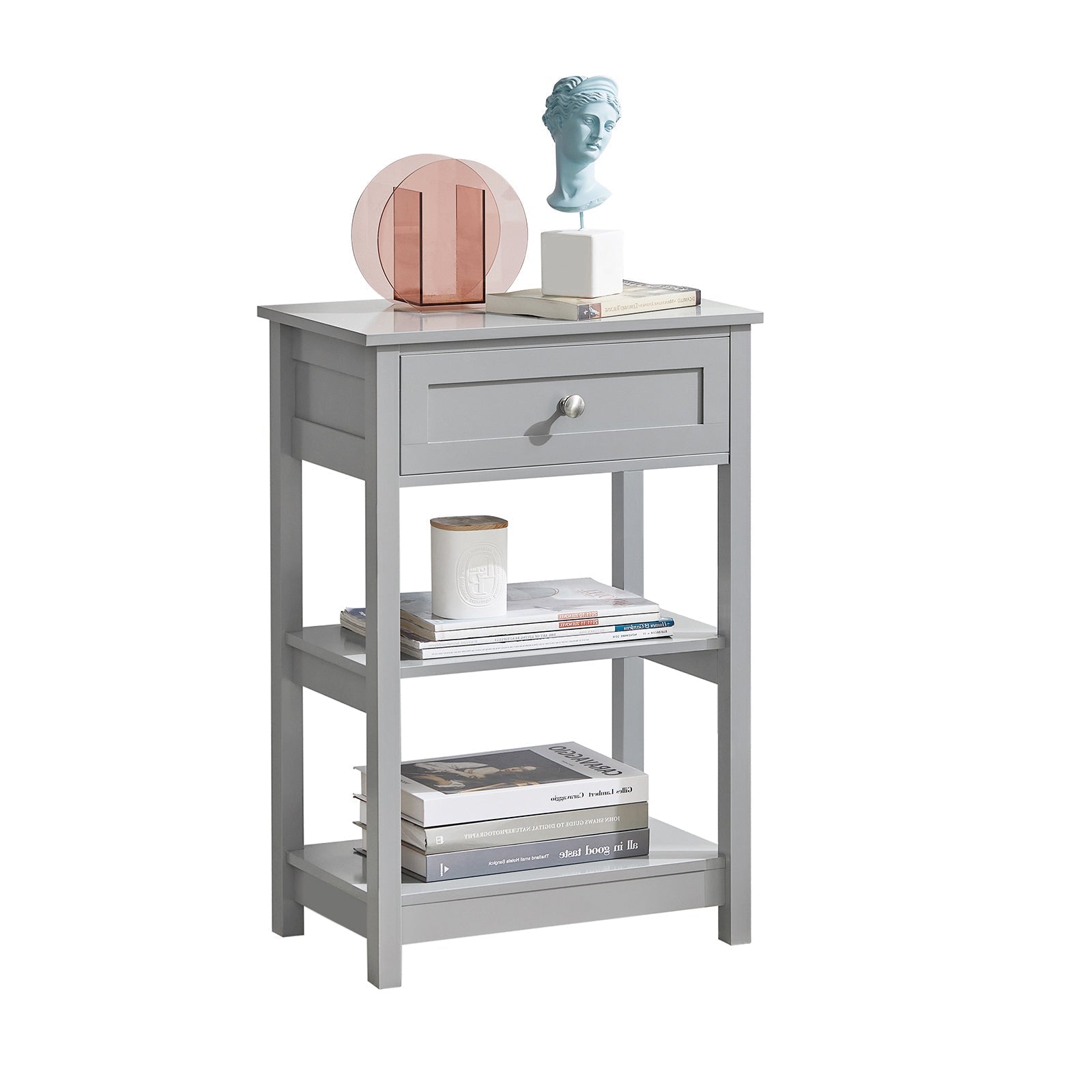 SoBuy FBT46-HG Table de Chevet Table de Nuit Boutique Canapé Table d'Appoint avec 1 tiroir et 2 étagères 