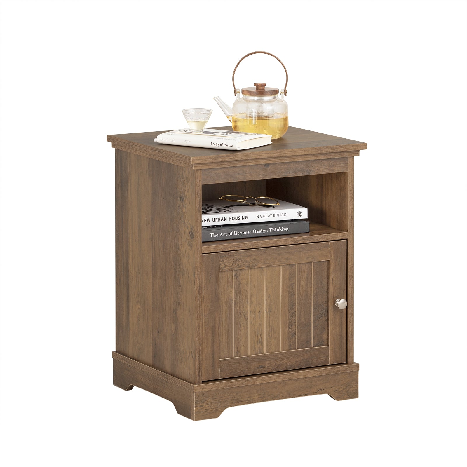 SoBuy FBT151-BR Table de Chevet, Table d'Appoint, Bout de Canapé avec 1 Porte pour Salon, Chambre, L45 x P40 x H59 cm