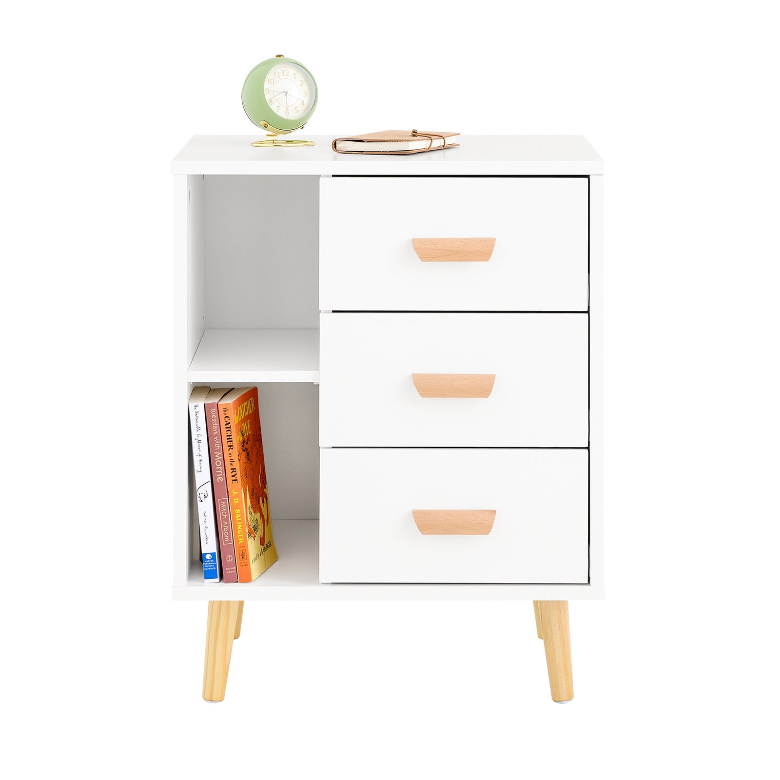 SoBuy FBT95-W Table d'Appoint Boutique Canapé Table Chevet Table Nuit avec 3 dalles et 2 étagères de rangement 