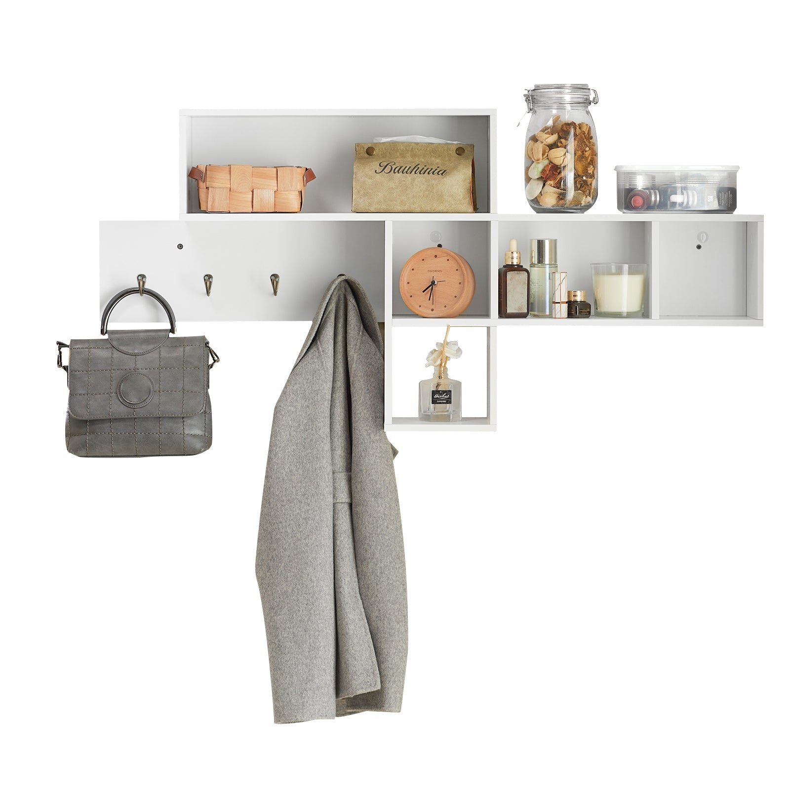 SoBuy FHK17-W Portemanteau Étagère murale Meuble d'Entrée Patères Étagère Suspendue Vestiaire