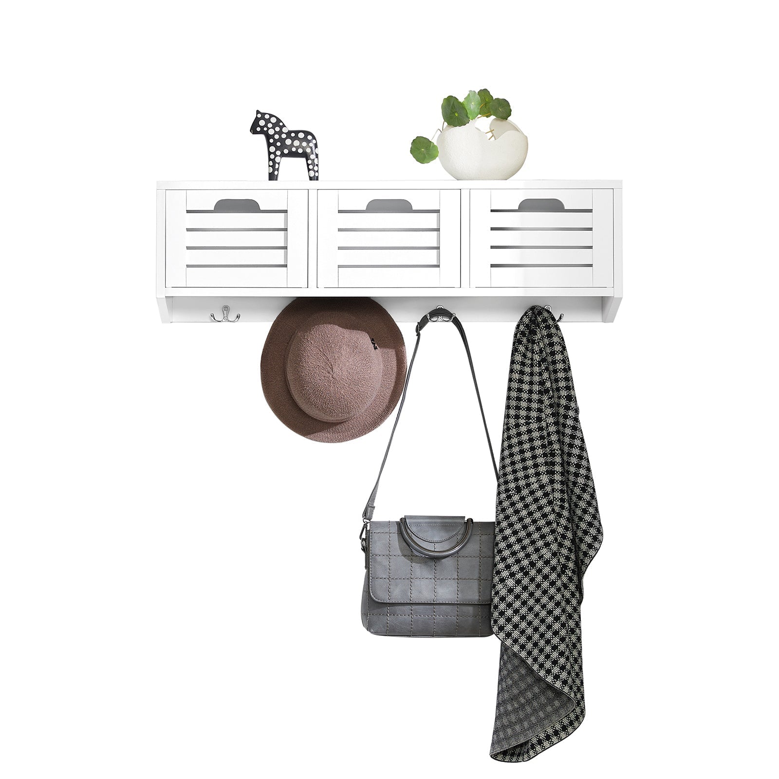 SoBuy FHK19-W Porte-manteau Étagère murale Meuble d'Entrée Patères Étagère Suspendue Vestiaire avec 3 paniers et 4 crochets 80x20x25 cm 