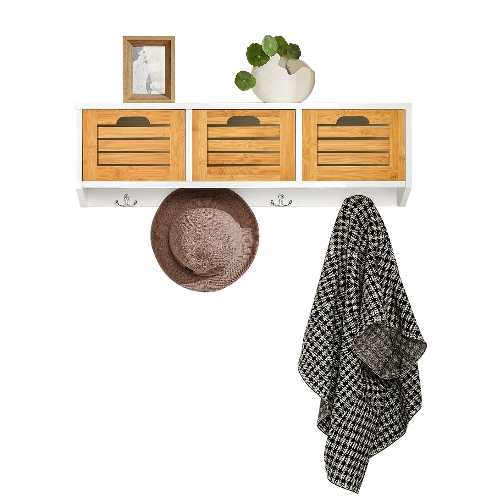 SoBuy FHK19-WN Porte-manteau Étagère murale Meuble d'Entrée Patères Étagère Suspendue Vestiaire 