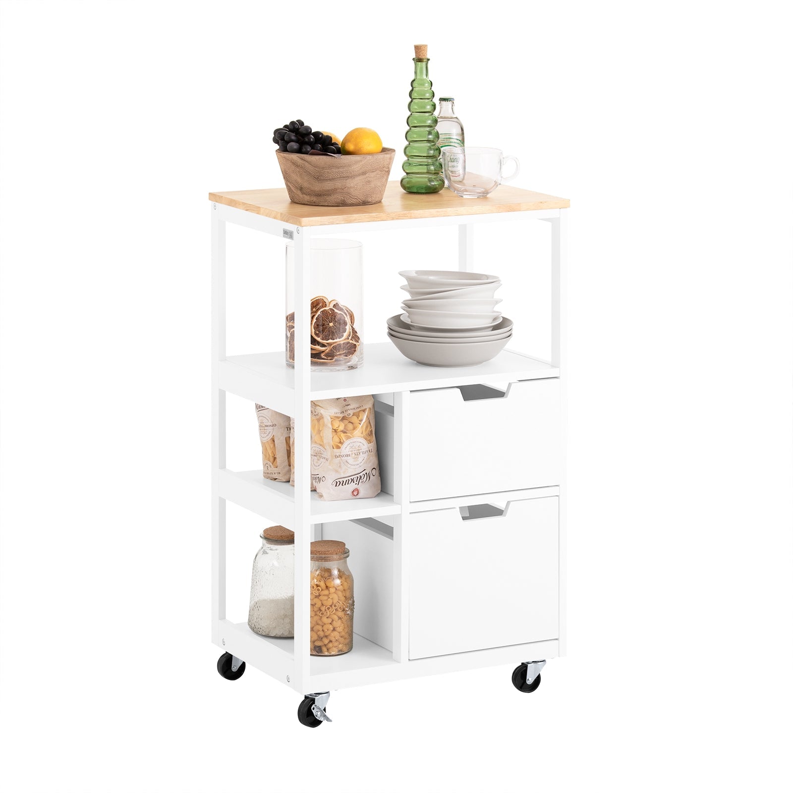 SoBuy FKW111-WN Desserte Chariot de Service Buffet avec 2 Tiroirs et 3 Etagères |Prévente